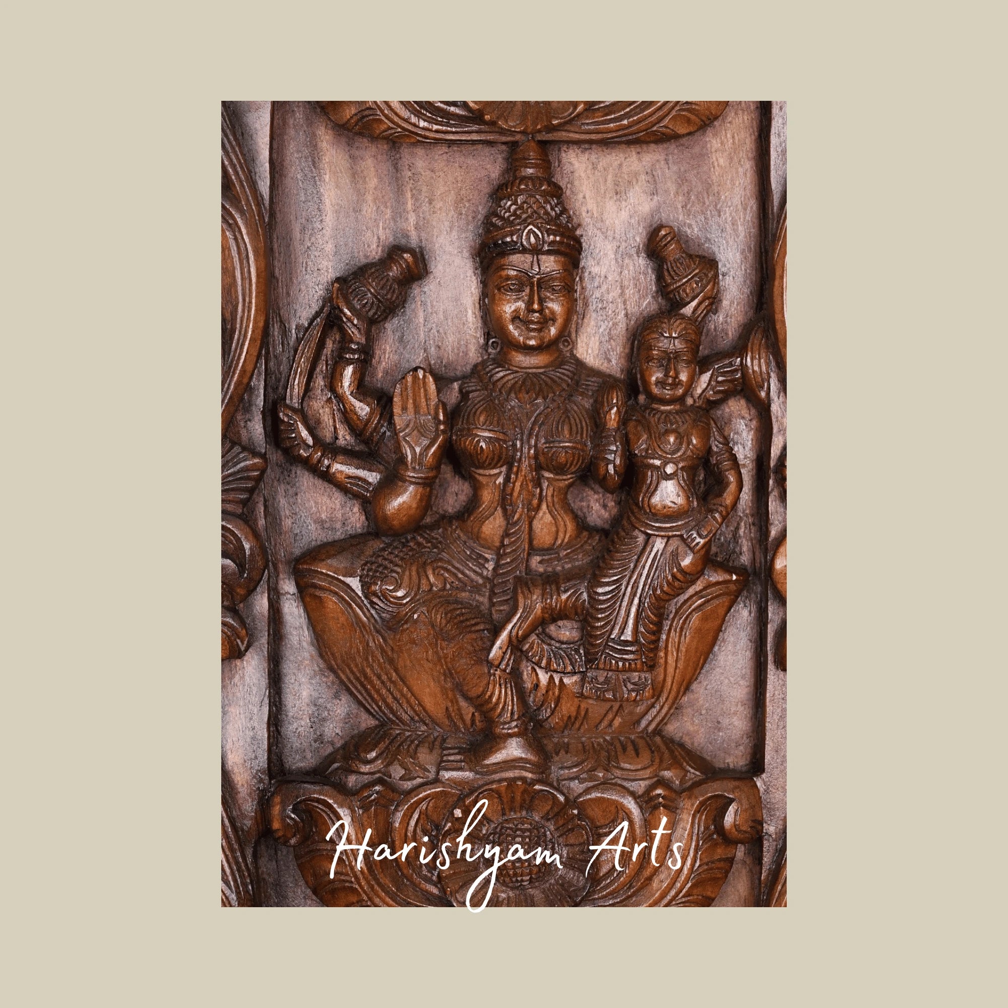72" Goddess Lakshmi Wooden Wall Panel – Handcrafted Prosperity & Wealth Carving for Home Décor