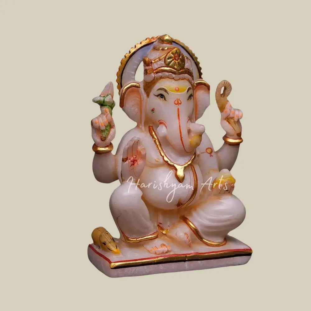 6" Small Marble Ganesha Moorti