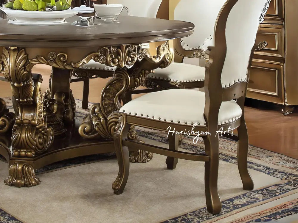 7-Piece Antique Gold Round Dining Table Set