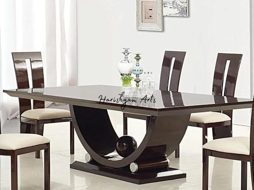 7-Piece Dark Brown Lacquer Dining Table Set