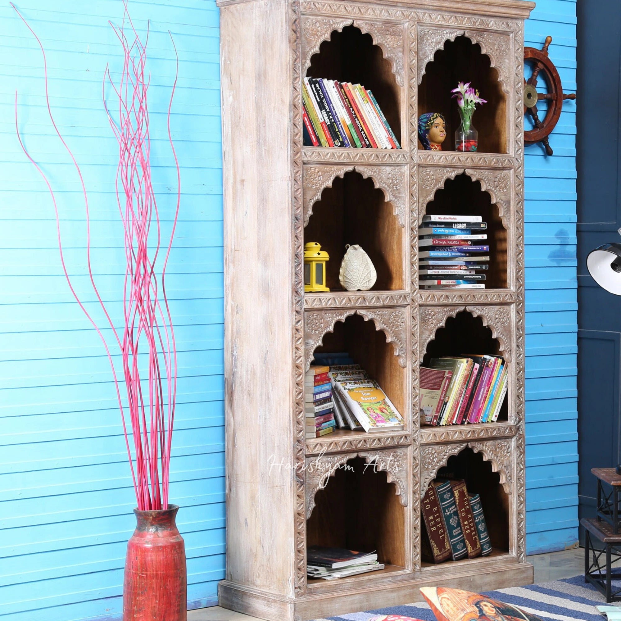 71" Distress Finish Solid Wood Bookshelf for Modern Spaces