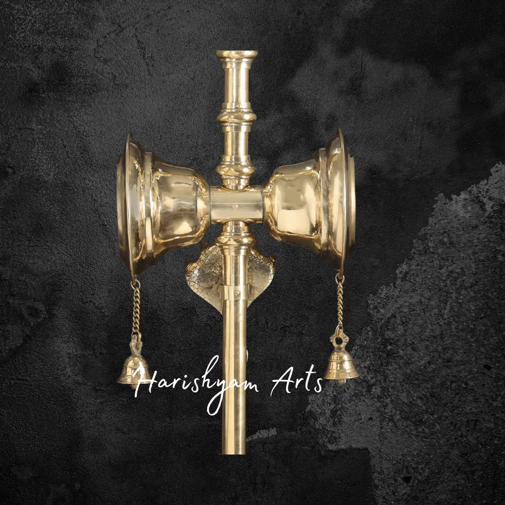 72" Brass Divya Trishul with Damru for Positive Energy