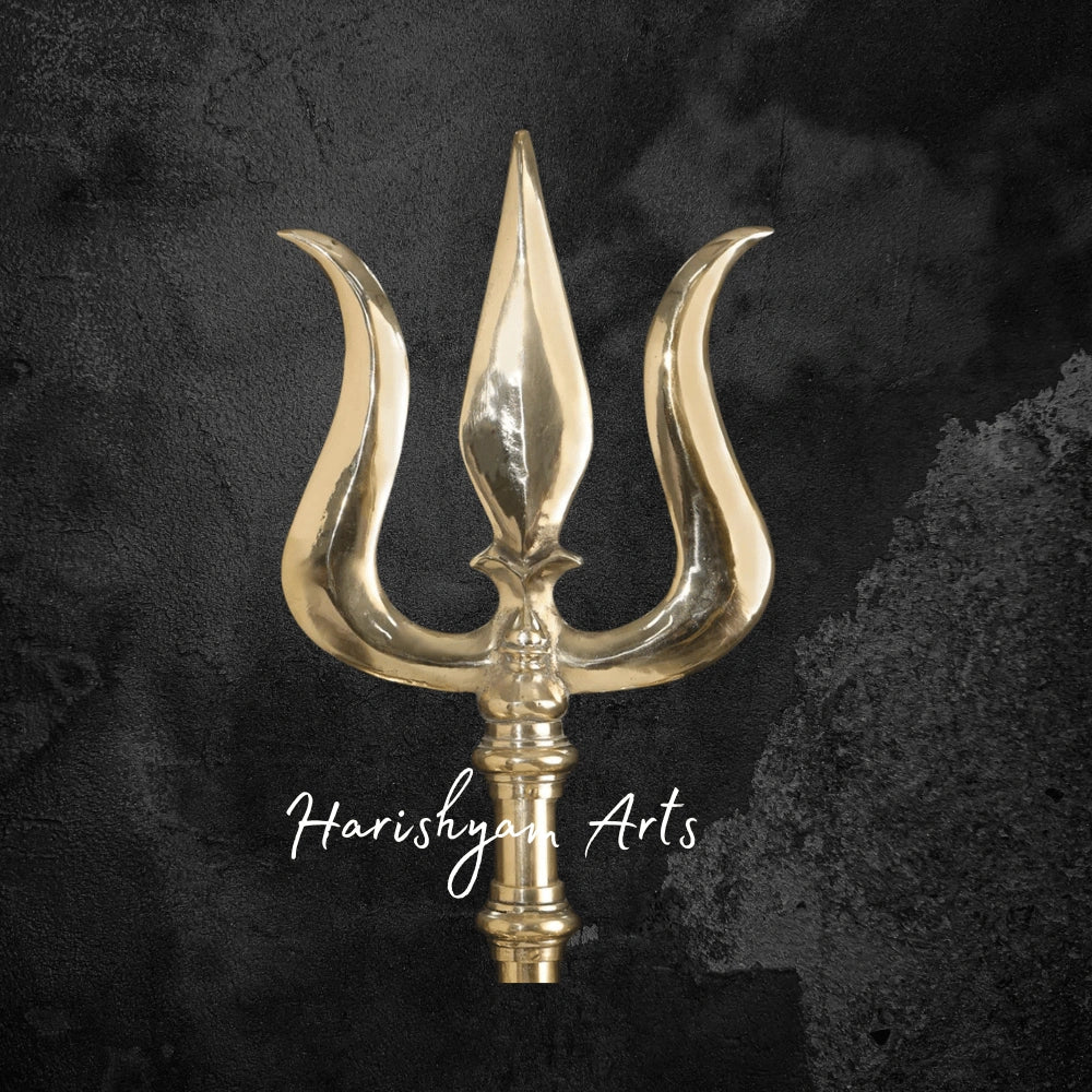 72" Brass Divya Trishul with Damru for Positive Energy