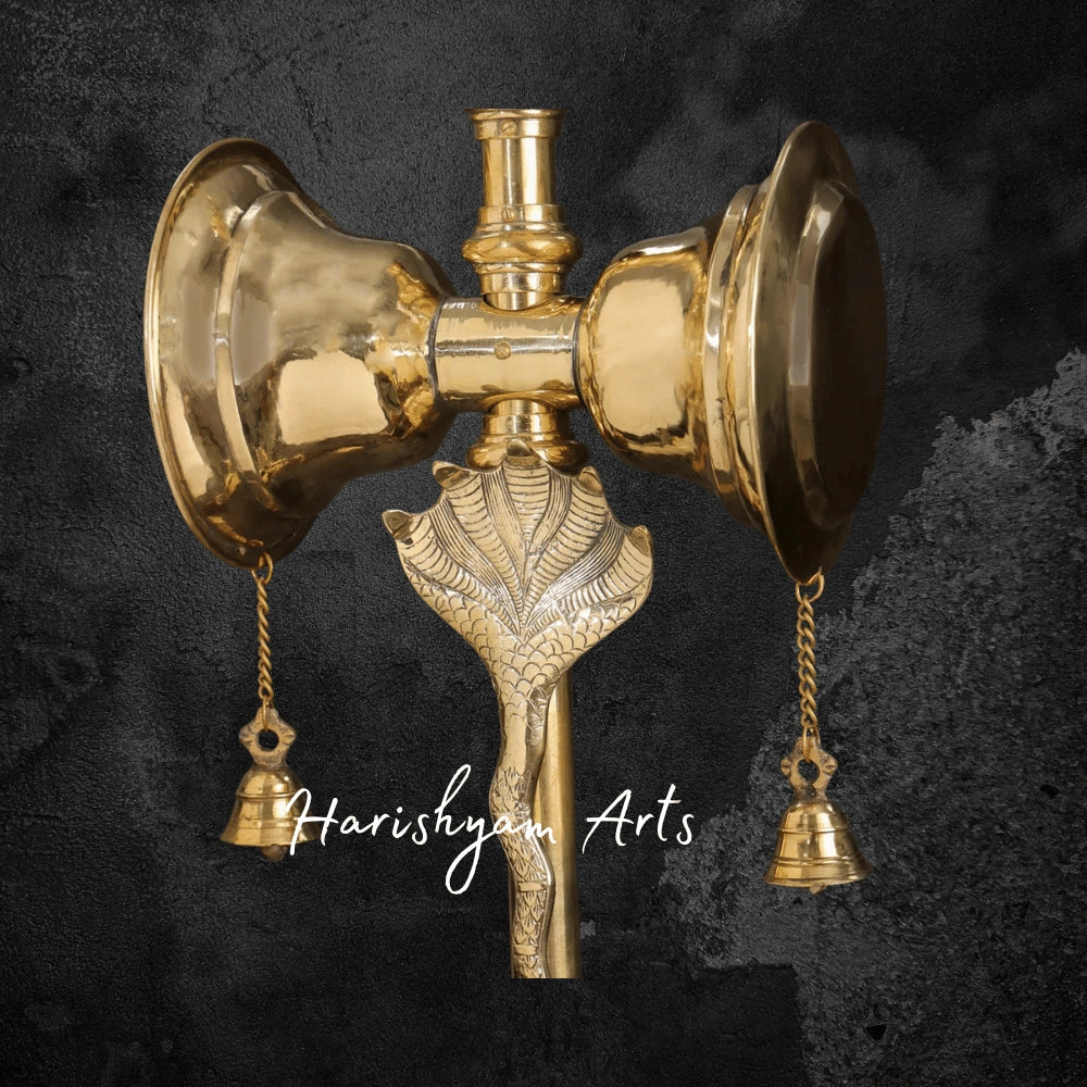 72" Brass Divya Trishul with Damru for Positive Energy