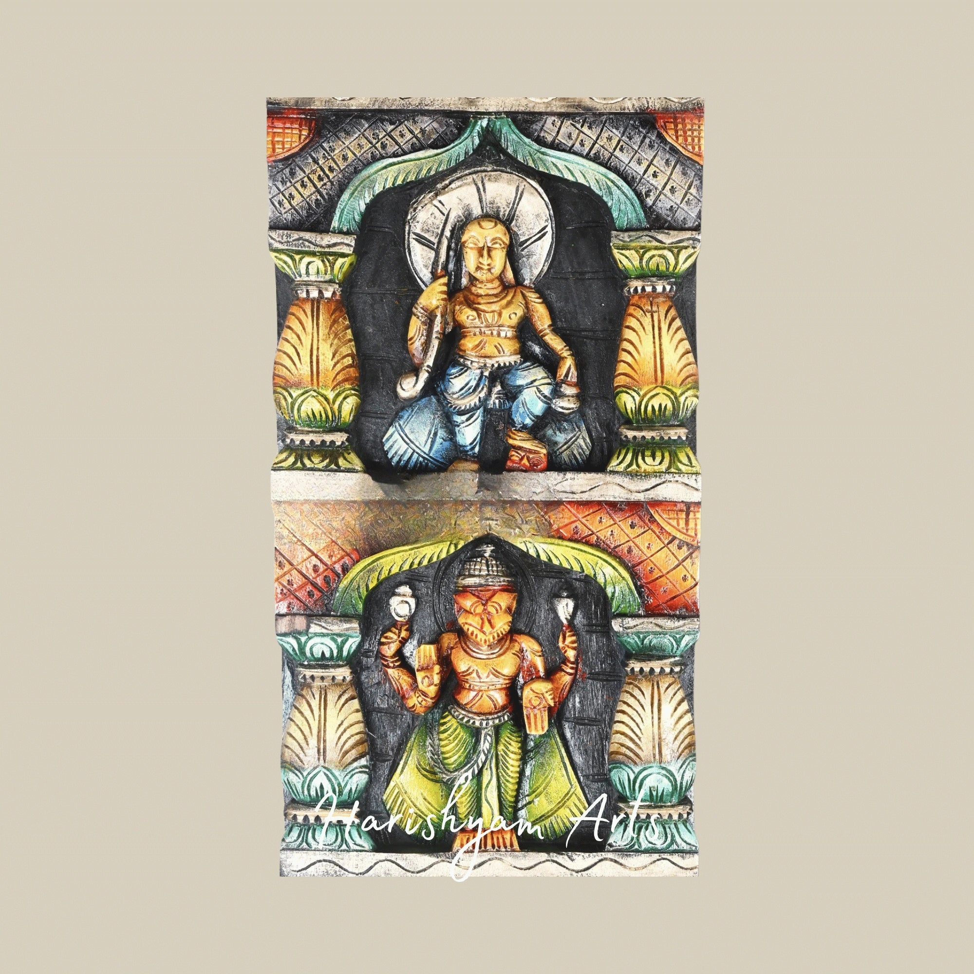 72" Mahavishnu Dasavatar Wooden Sculpture Panel – Traditional Hindu Wall Art with Divine Detailing