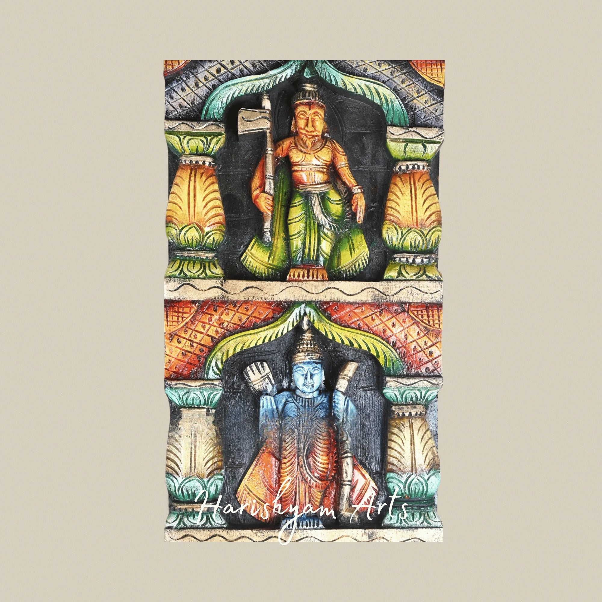 72" Mahavishnu Dasavatar Wooden Sculpture Panel – Traditional Hindu Wall Art with Divine Detailing