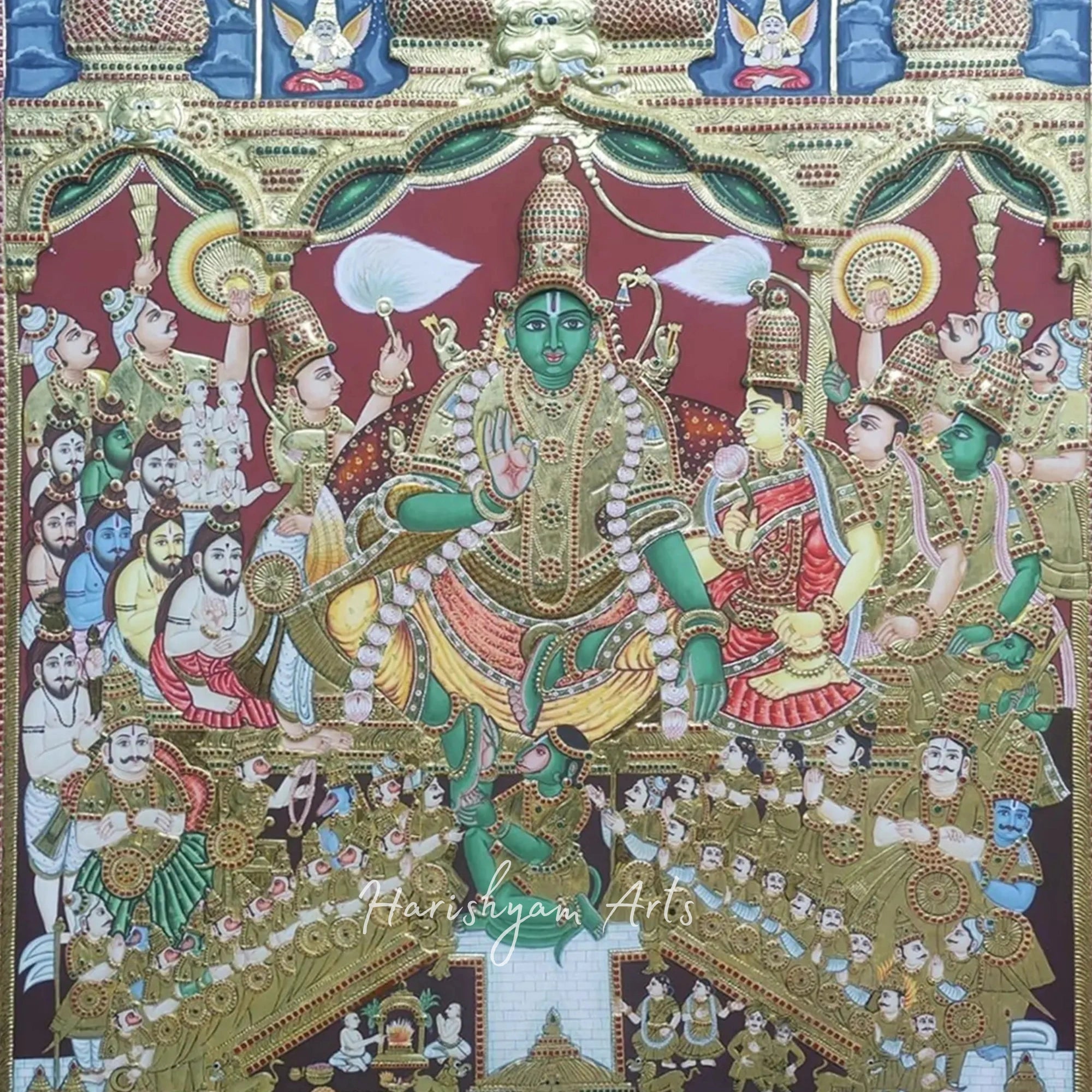 72" Shri Ram Pattabhishekam Tanjore Painting Without Frame for Custom Display