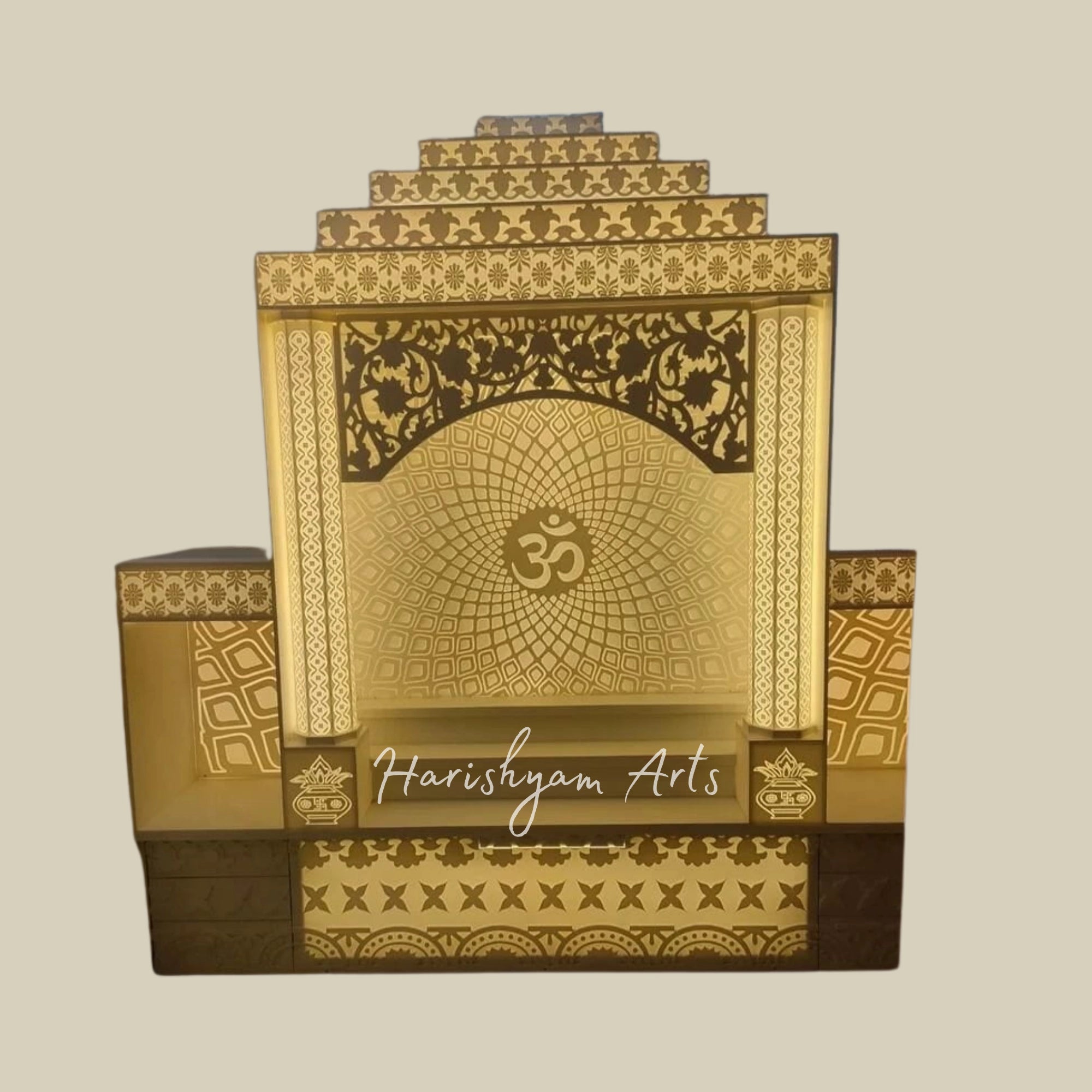 72" Corian Mandir Buy Online with Om Panel1