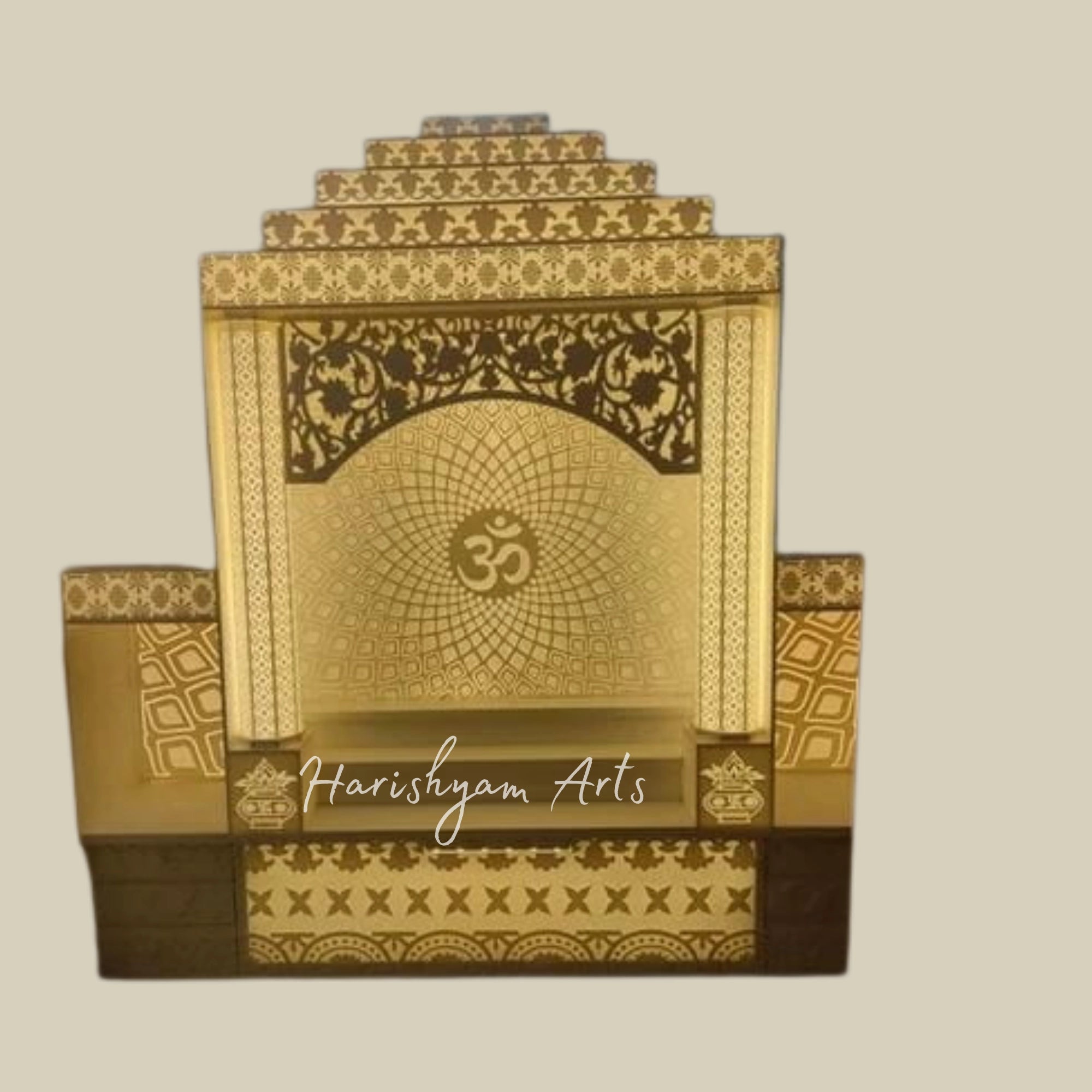 72" Corian Mandir Buy Online with Om Panel2