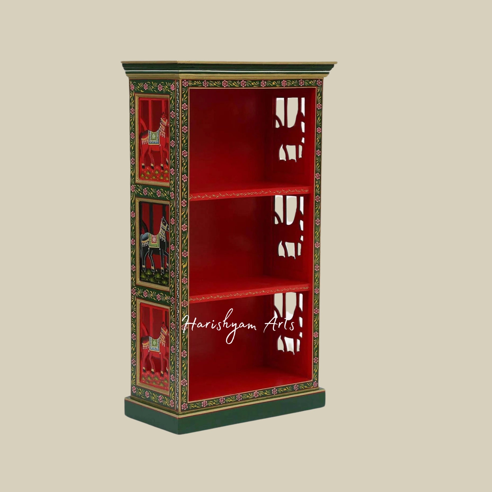 72" Teak Wood Book Shelf In Red Colour1