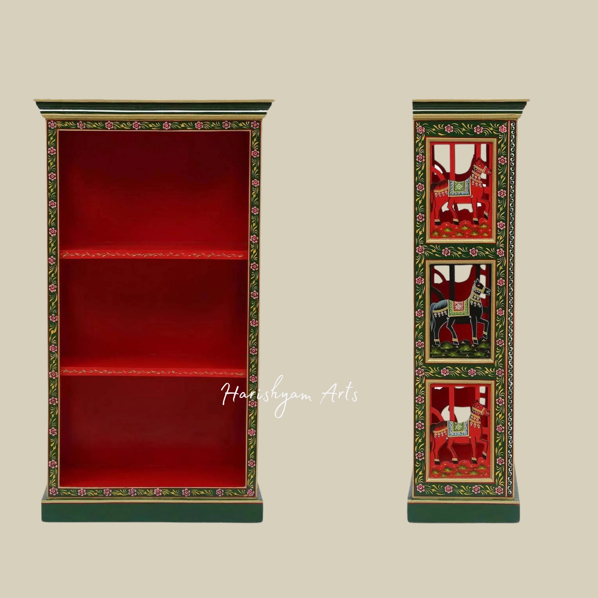 72" Teak Wood Book Shelf In Red Colour3