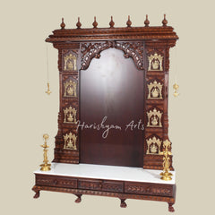 74" Large Ashta Lakshmi Teak Wood Temple With Brass Work