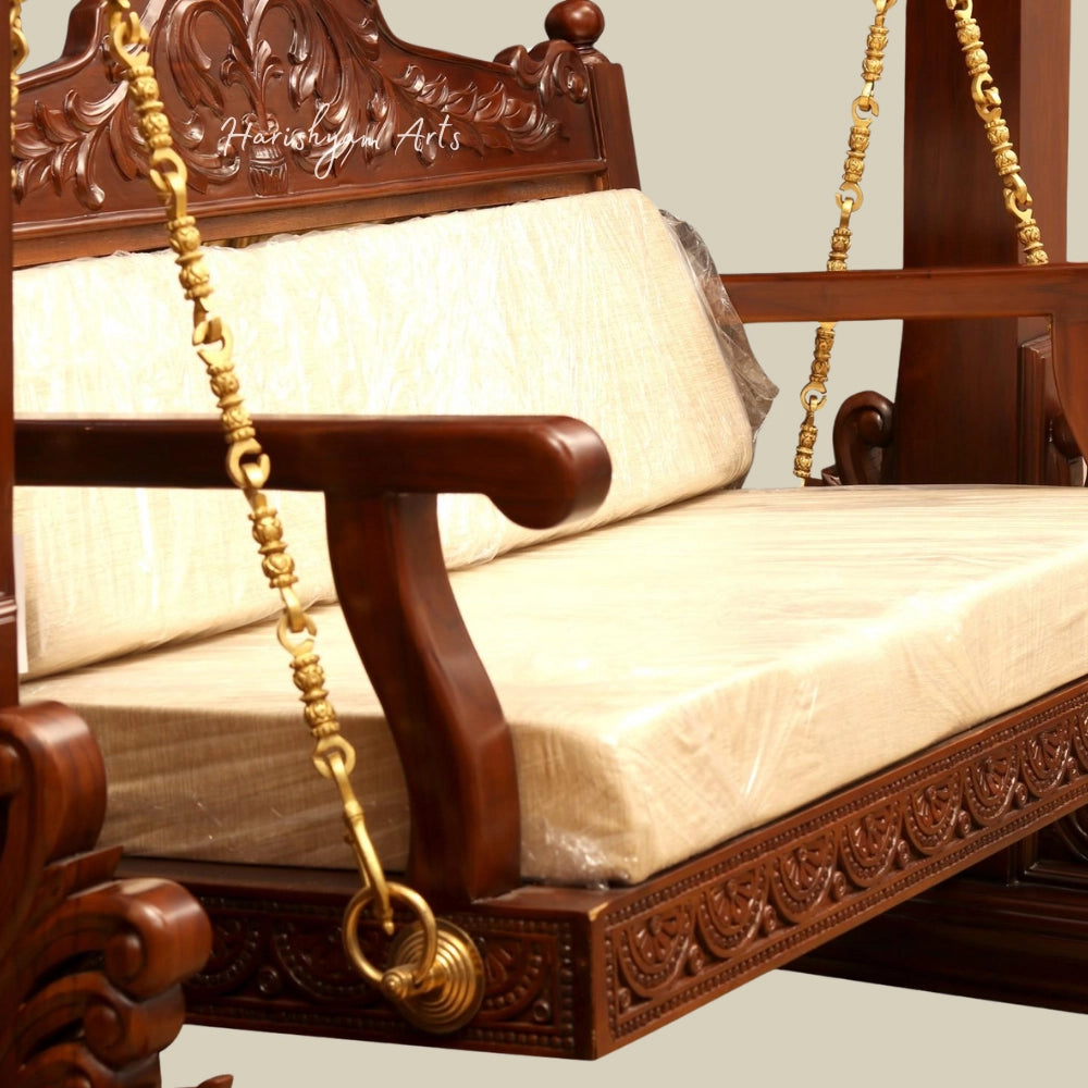 74" Traditional Swing/ Jhula in Wood with Brass Chains