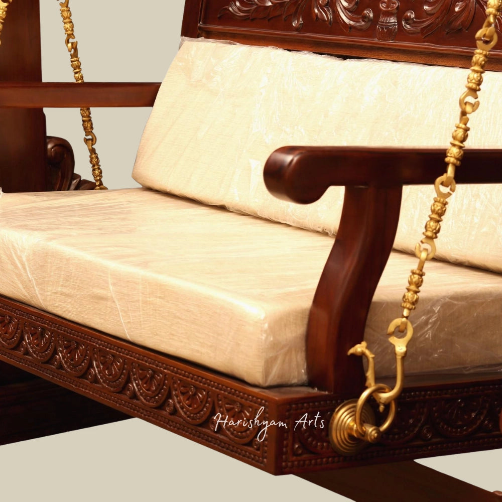 74" Traditional Swing/ Jhula in Wood with Brass Chains