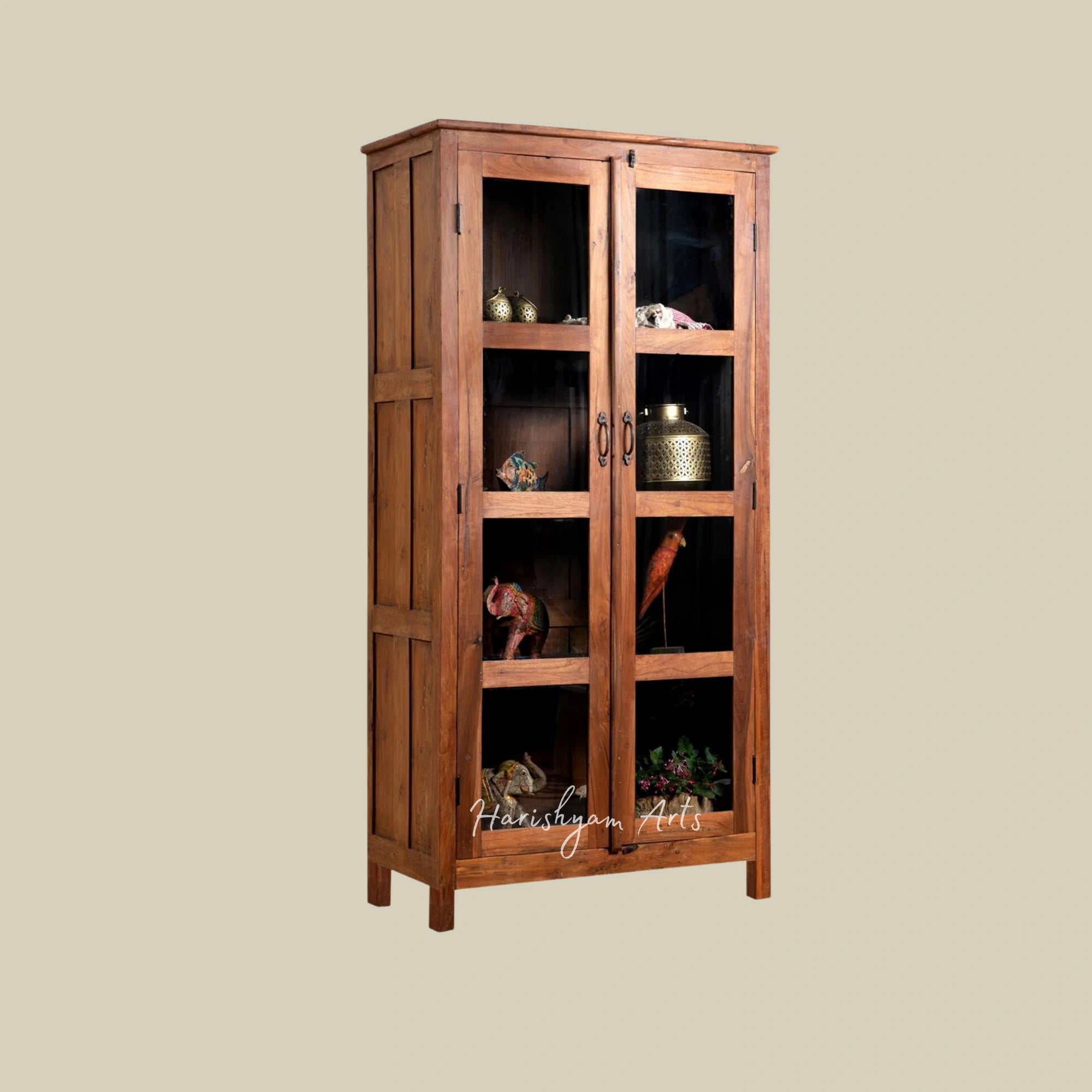 75" Handcrafted Wooden Bookshelf with Storage Compartments