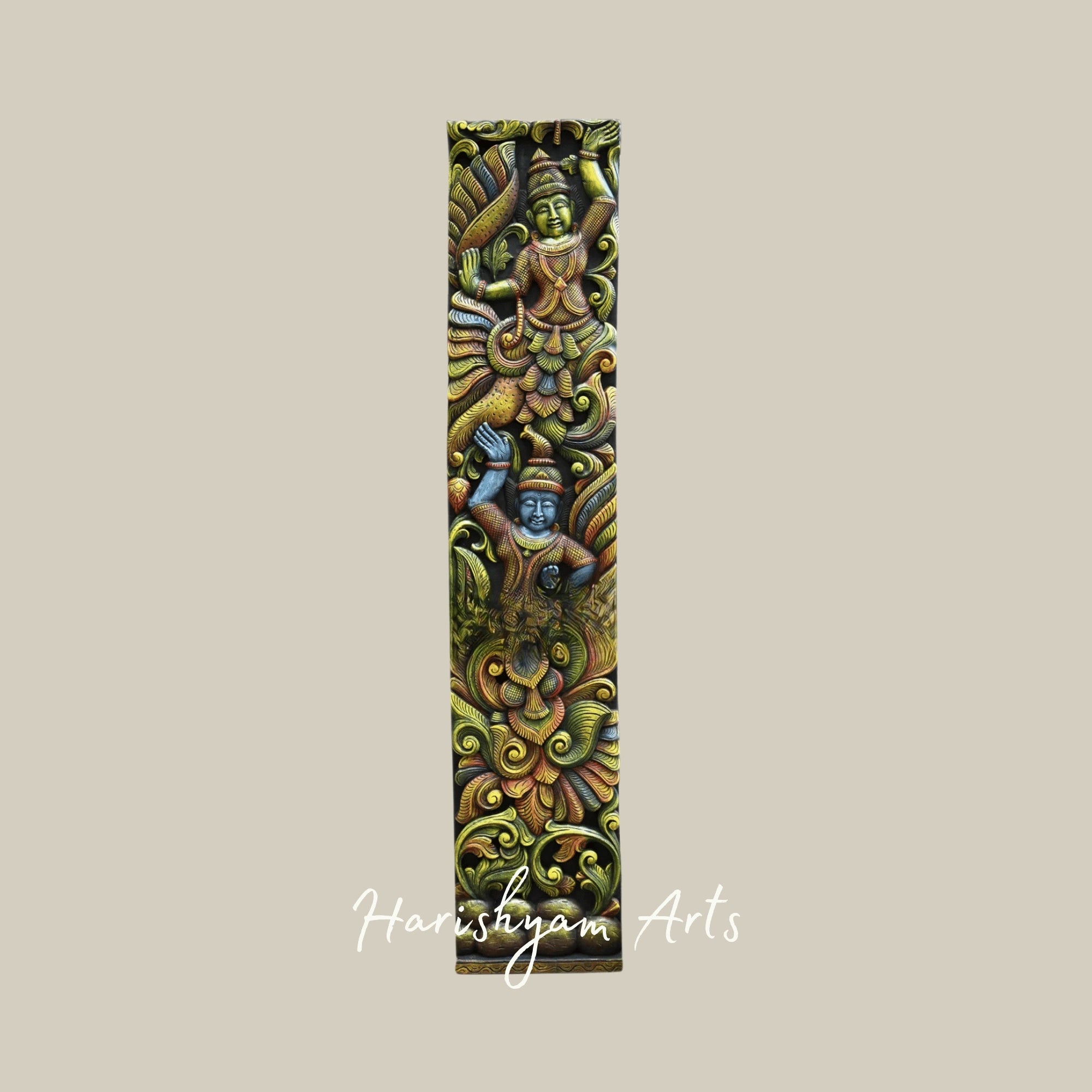 75" Vertical Wooden Door Panel – Standing Sevagars Guardian Design | Traditional Entrance Wall Art