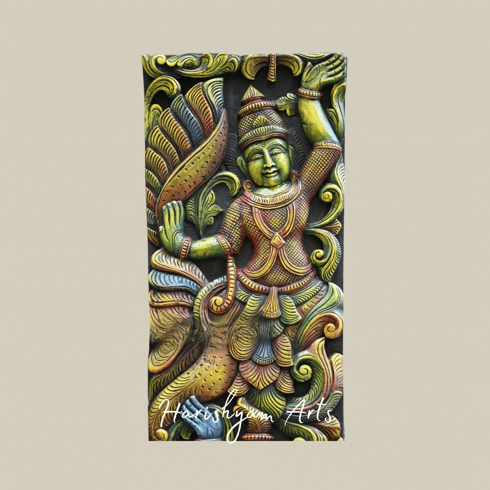 75" Vertical Wooden Door Panel – Standing Sevagars Guardian Design | Traditional Entrance Wall Art