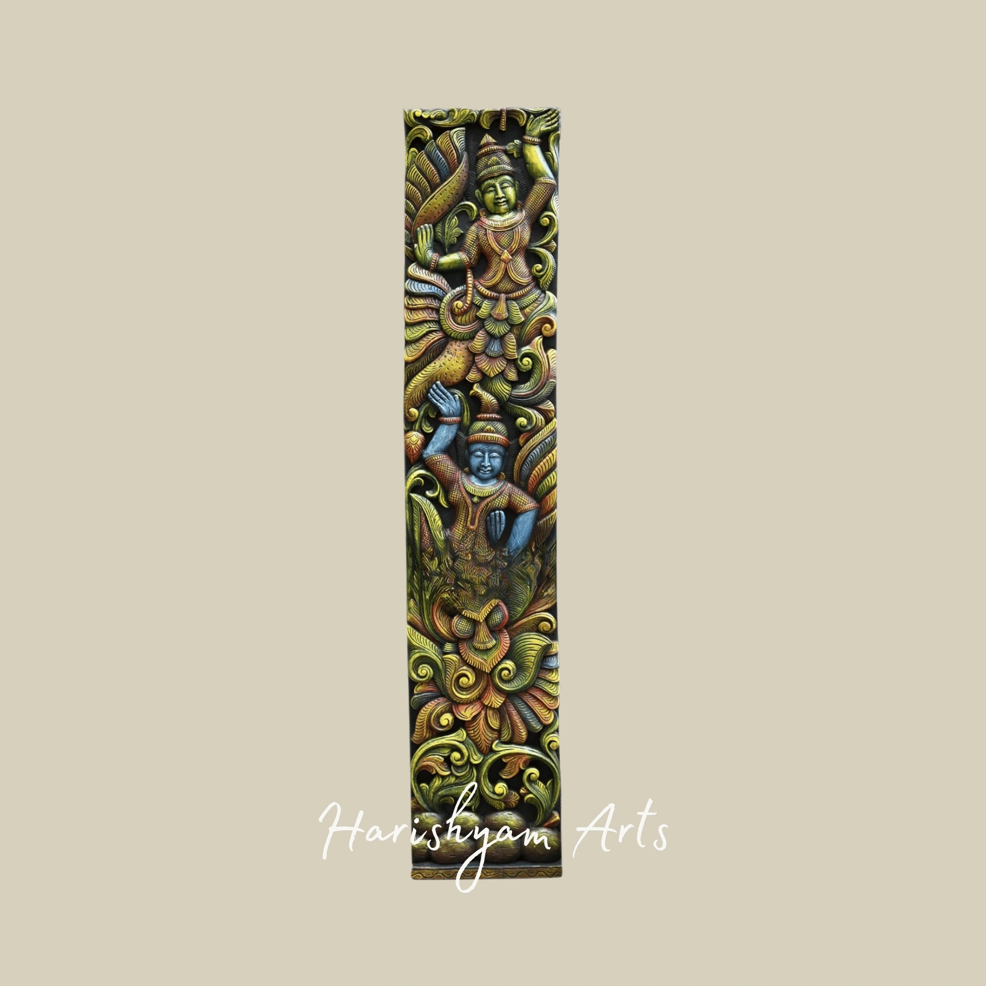 75" Vertical Wooden Door Panel – Standing Sevagars Guardian Design | Traditional Entrance Wall Art
