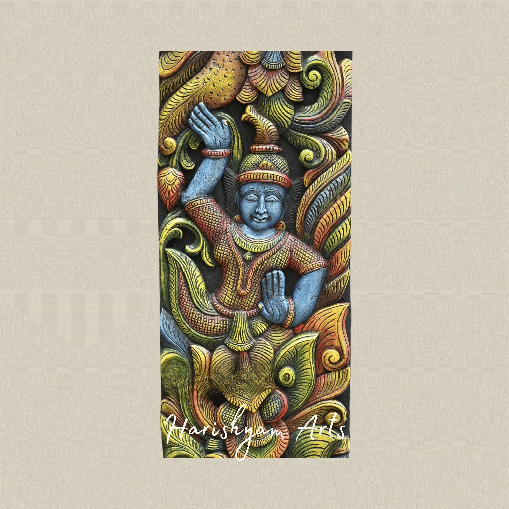75" Vertical Wooden Door Panel – Standing Sevagars Guardian Design | Traditional Entrance Wall Art