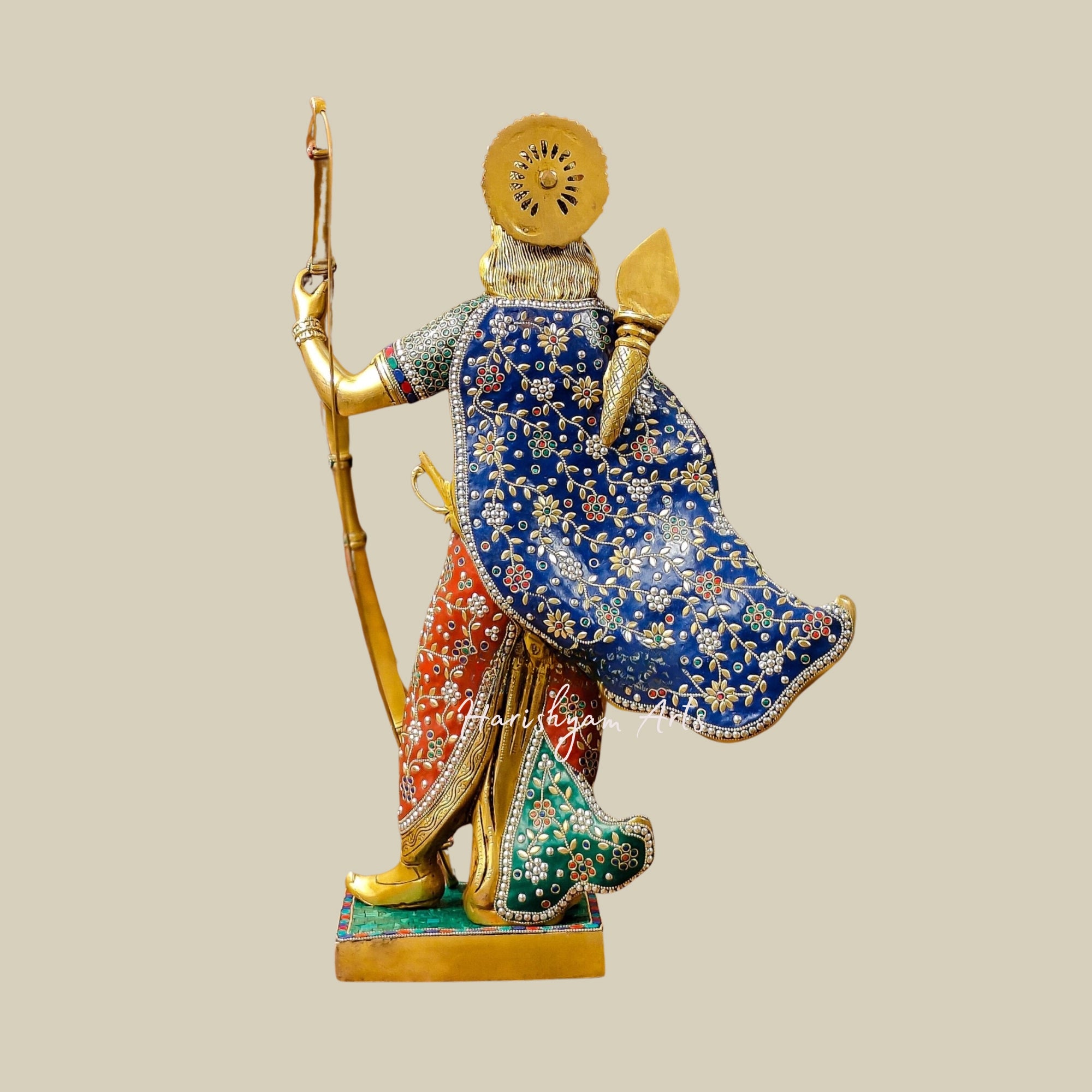 26" Brass Ram Lalla Statue Adorned with Stone Inlay Work