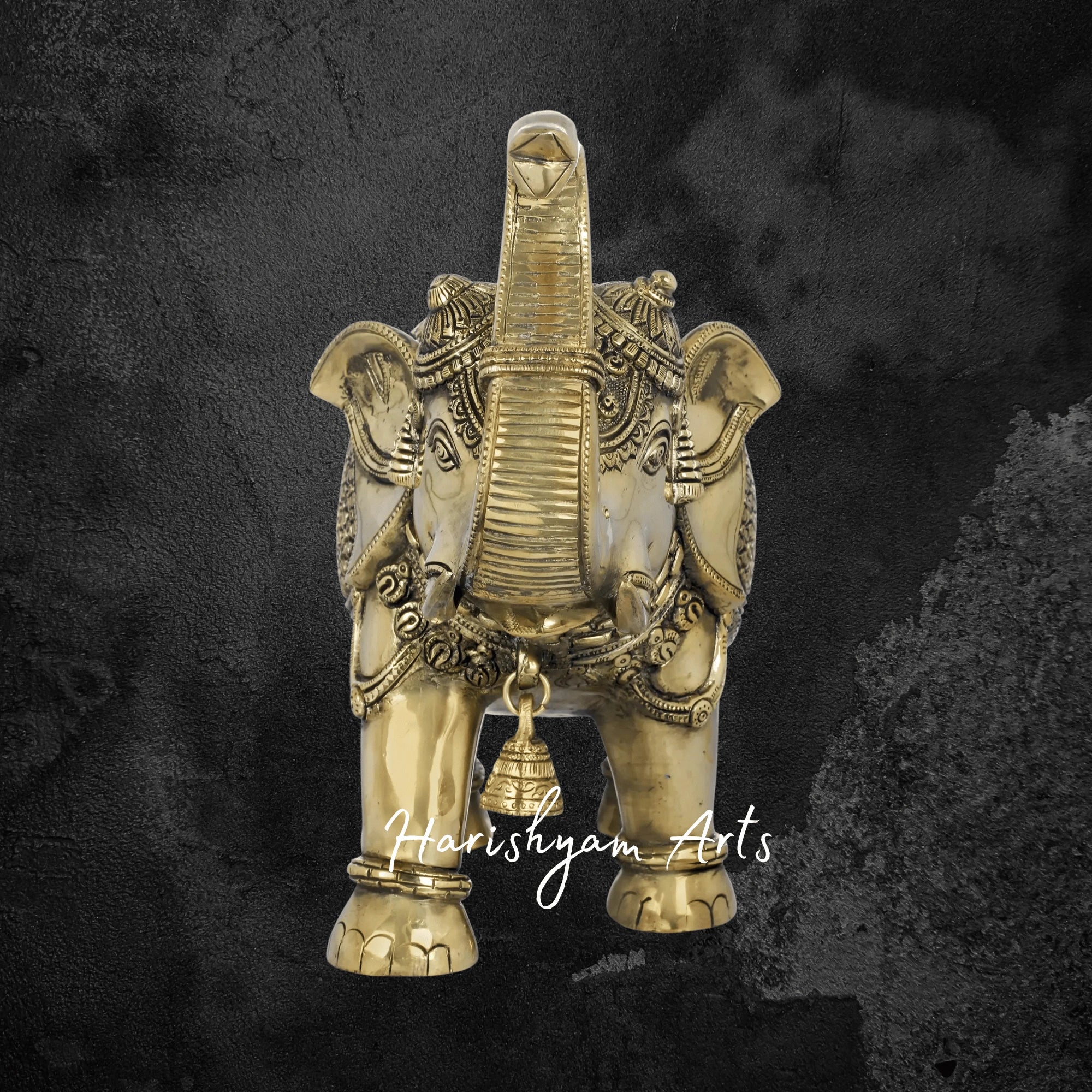 7" Blessing Elephant with Bells and Raised Trunk Brass Figurine