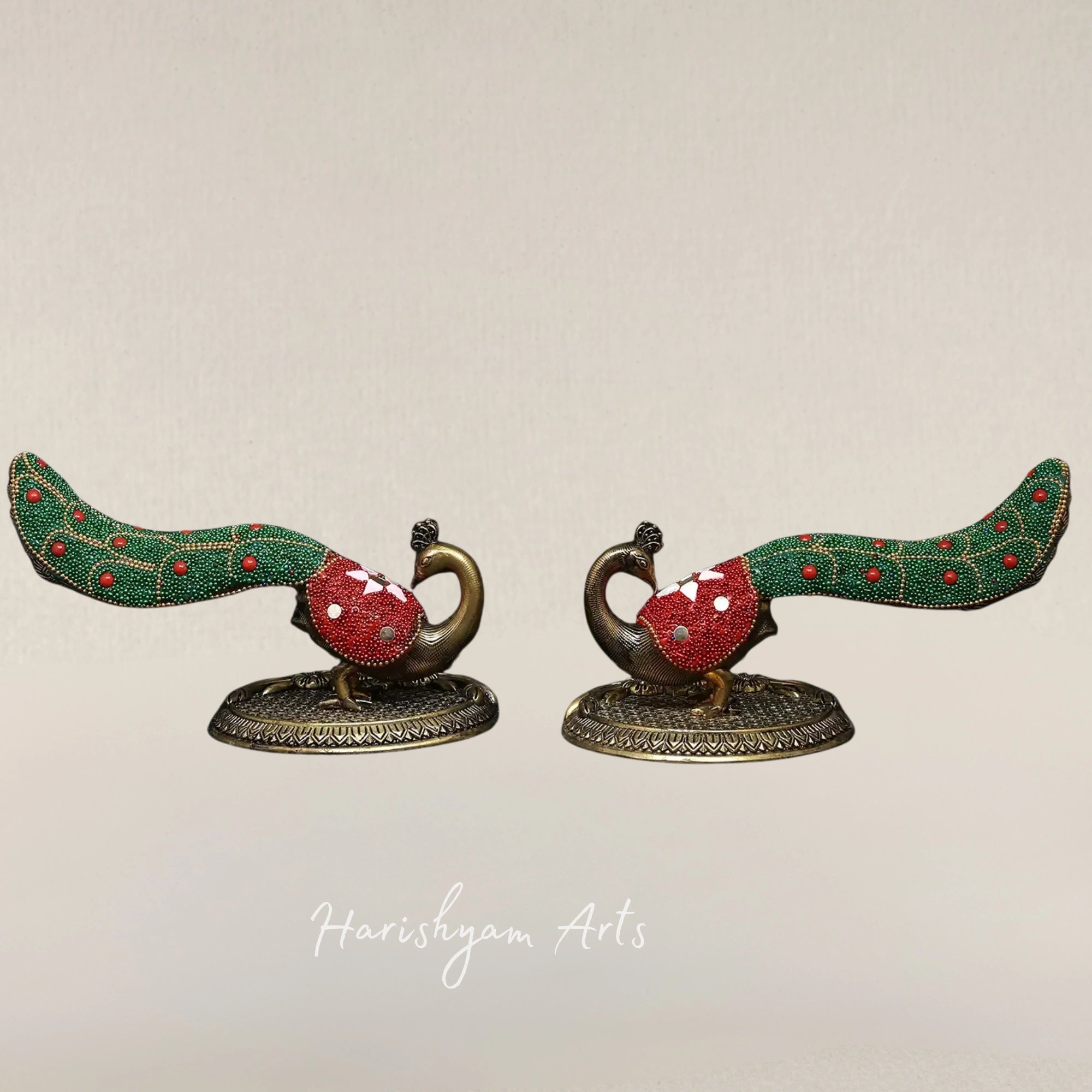 7" Exquisite Twin Peacock Statues for Elegant Home Decoration