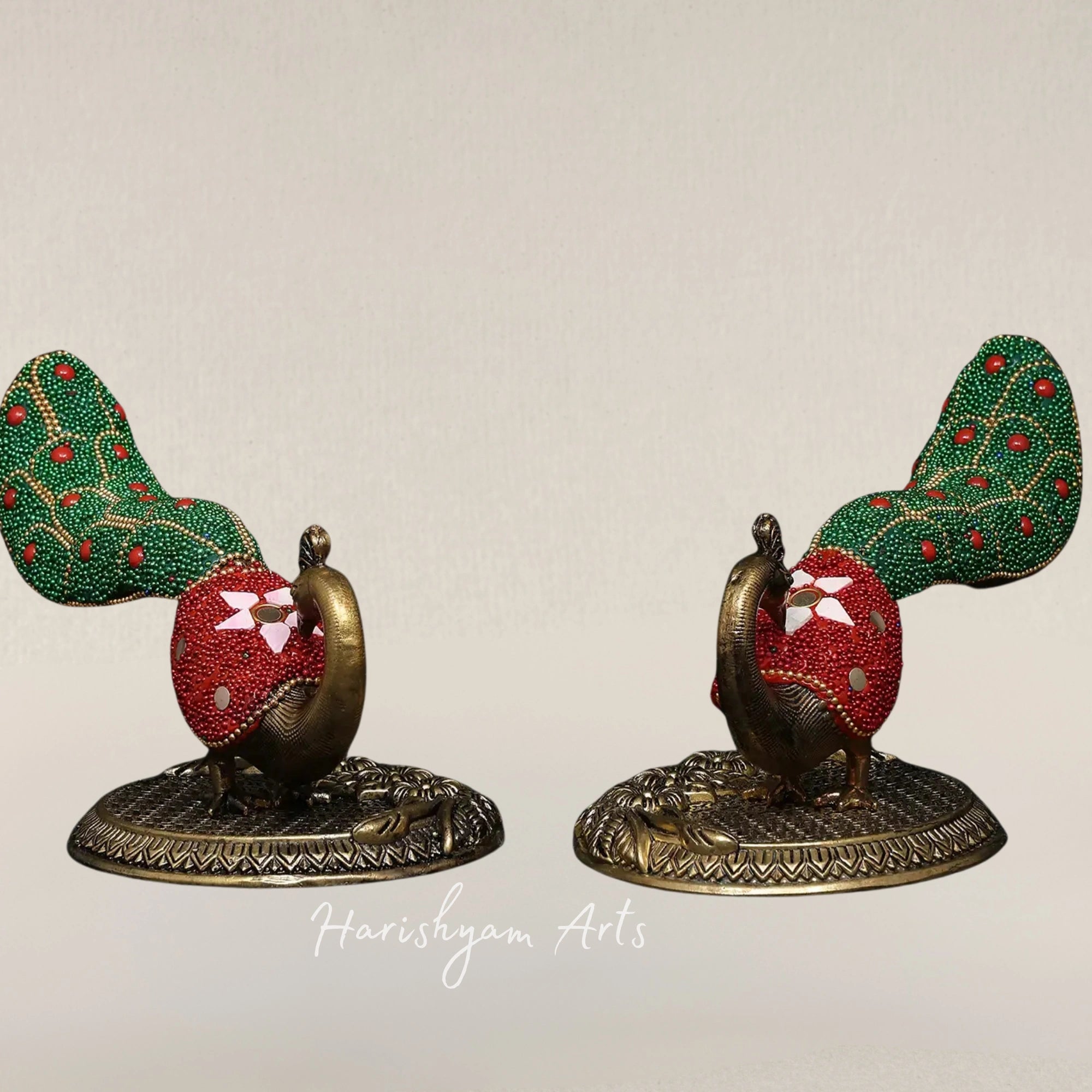 7" Exquisite Twin Peacock Statues for Elegant Home Decoration