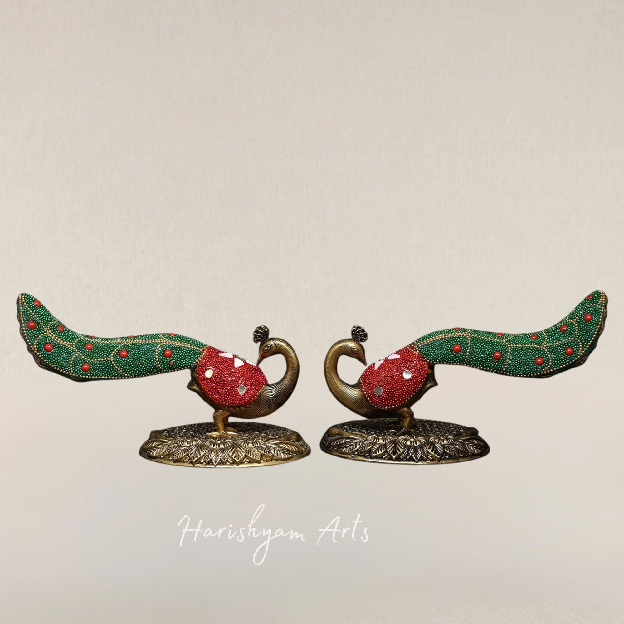 7" Exquisite Twin Peacock Statues for Elegant Home Decoration