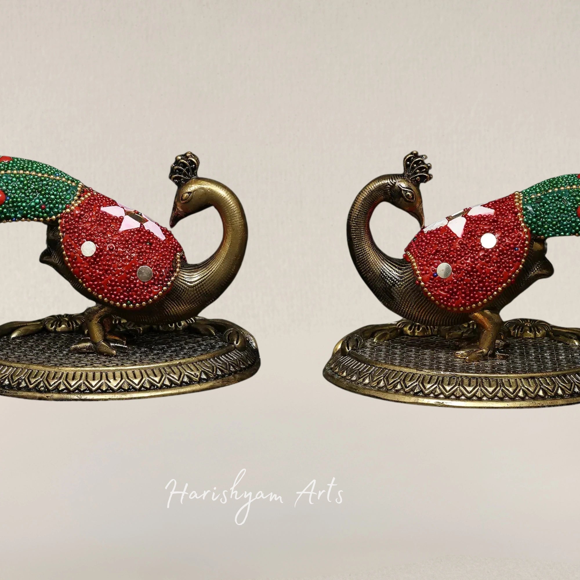 7" Exquisite Twin Peacock Statues for Elegant Home Decoration