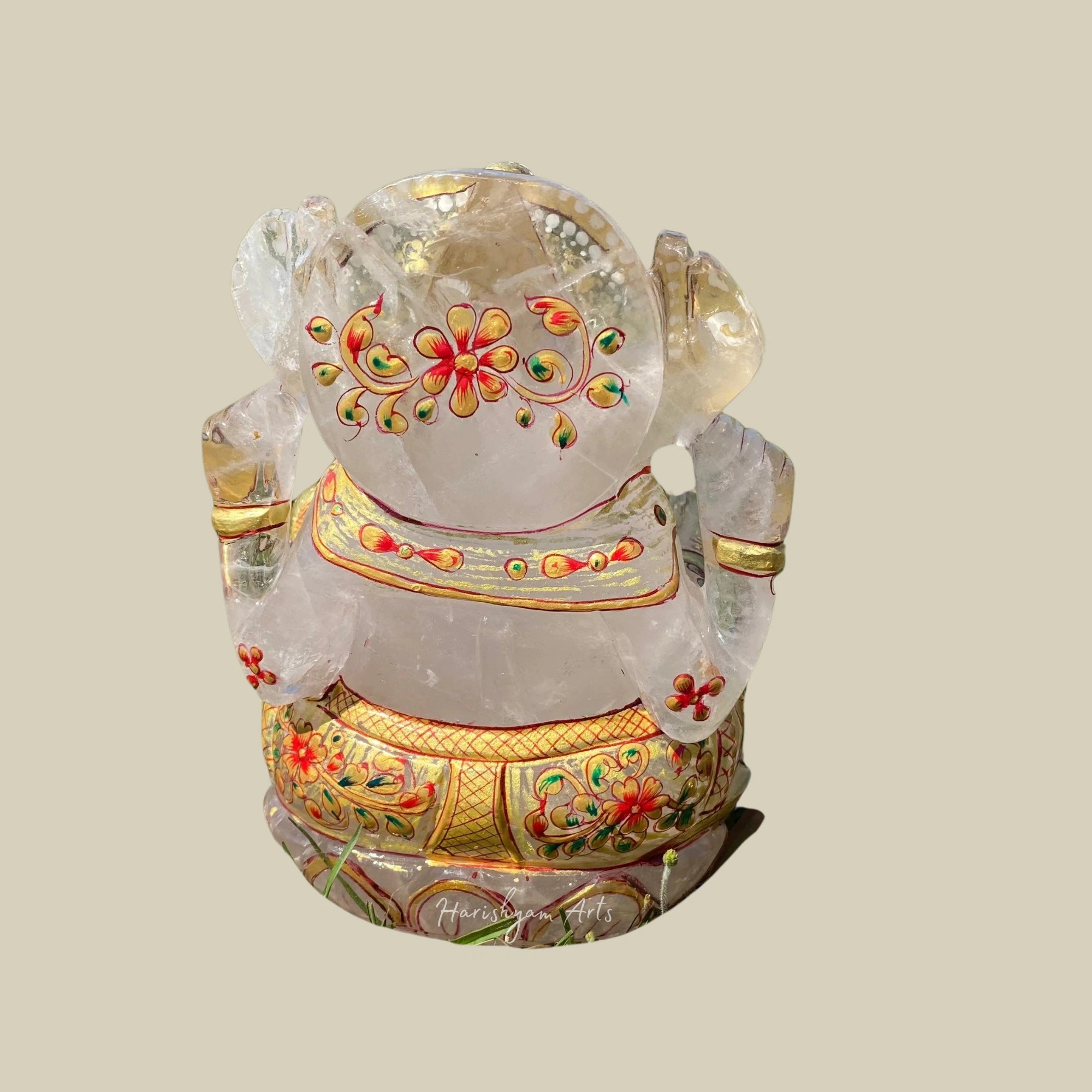 7" Hand Carved Crystal Ganesha Idol Natural Gemstone Spiritual Decor Statue