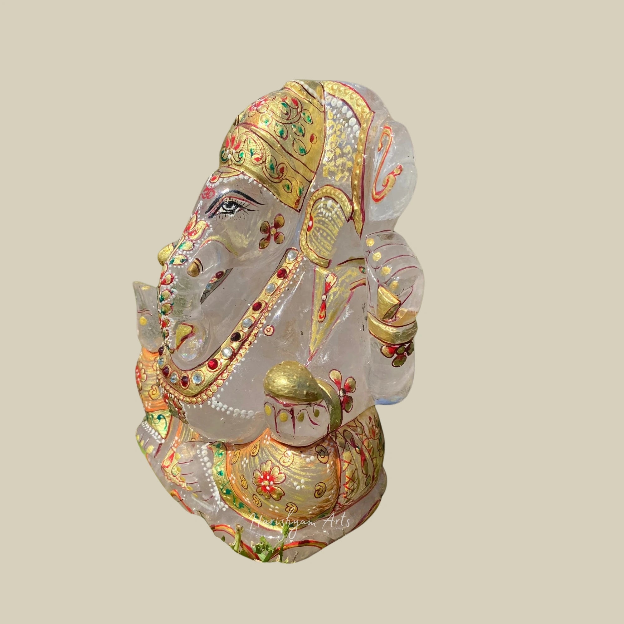 7" Hand Carved Crystal Ganesha Idol Natural Gemstone Spiritual Decor Statue