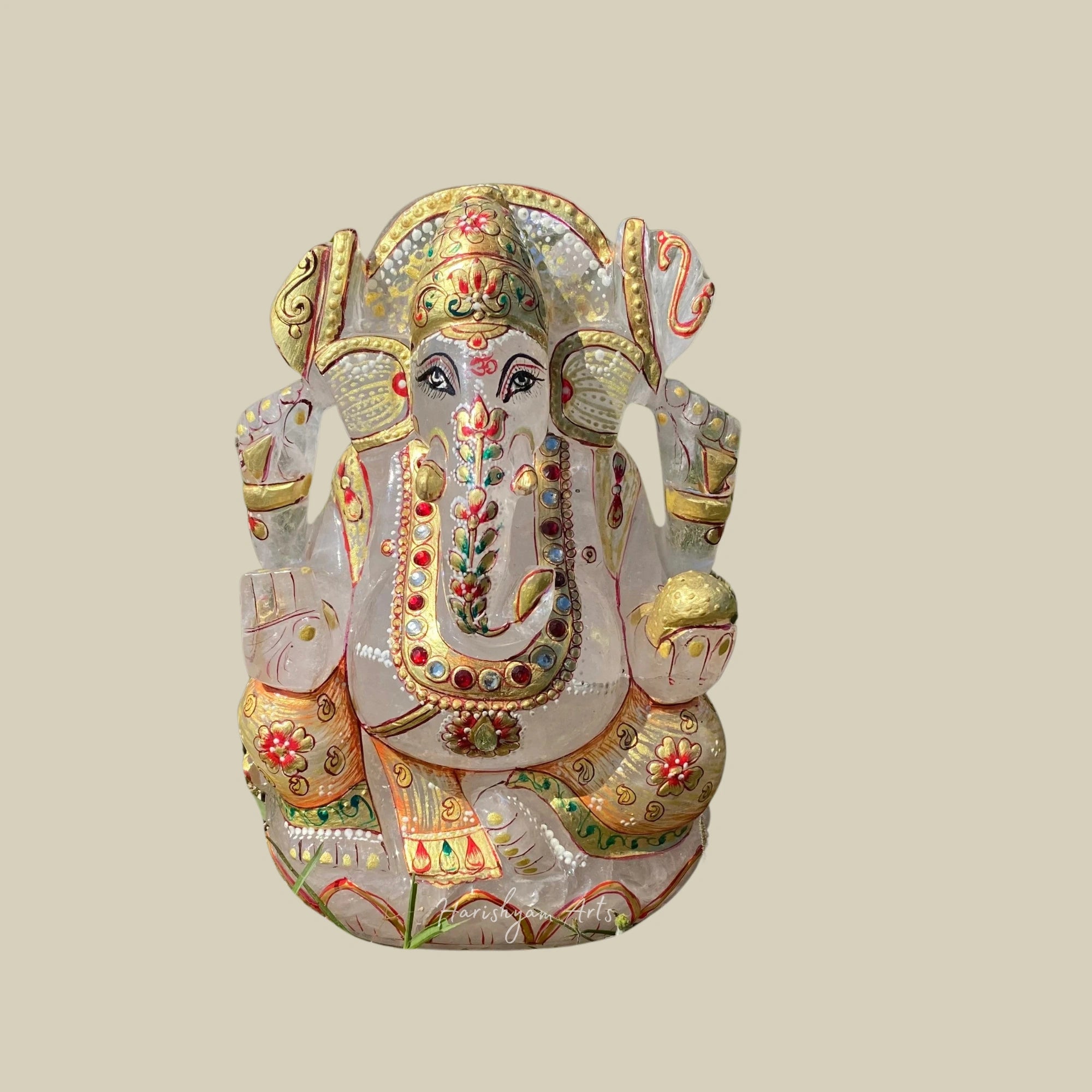 7" Hand Carved Crystal Ganesha Idol Natural Gemstone Spiritual Decor Statue