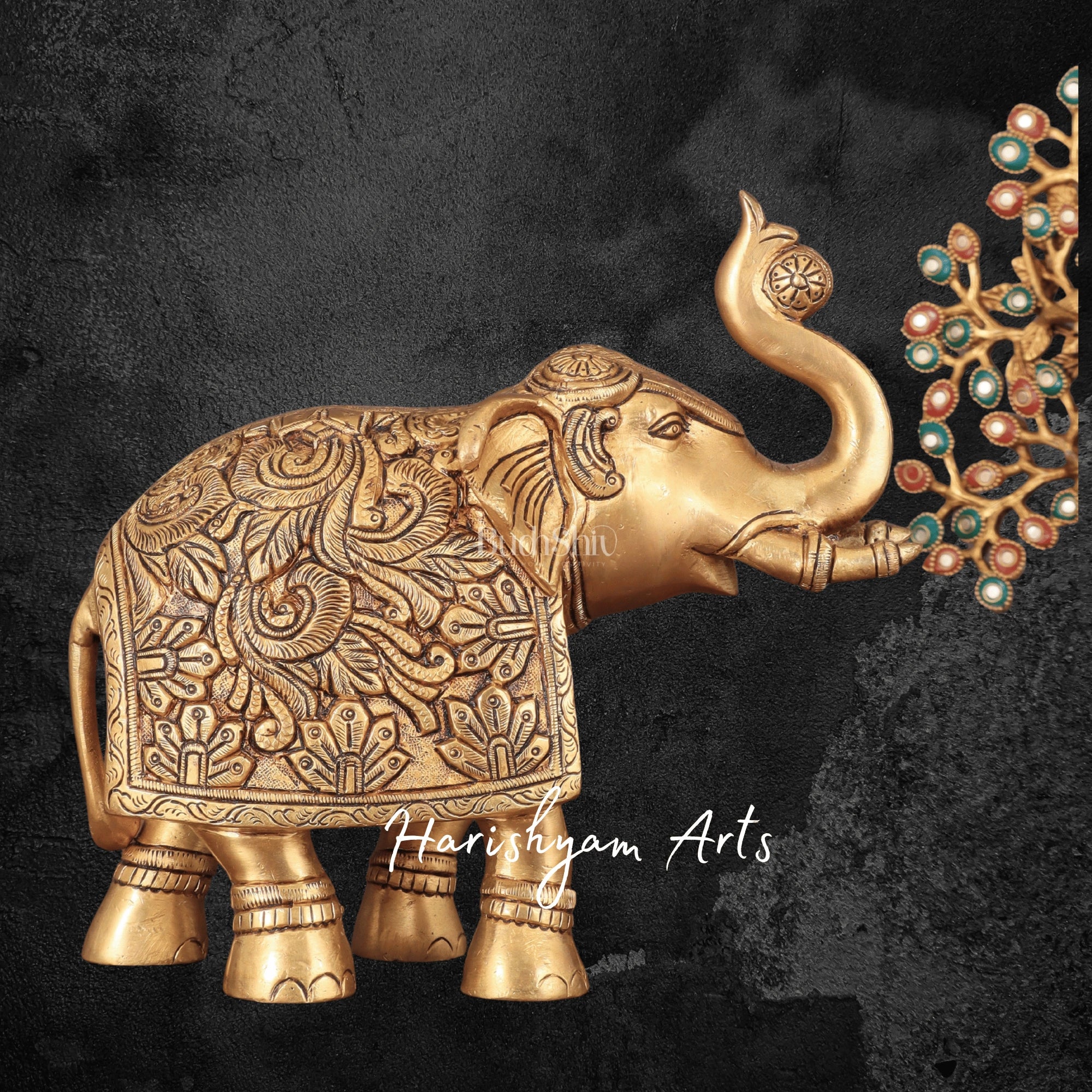 7" Handcrafted Brass Elephant Figurine for Table Decor