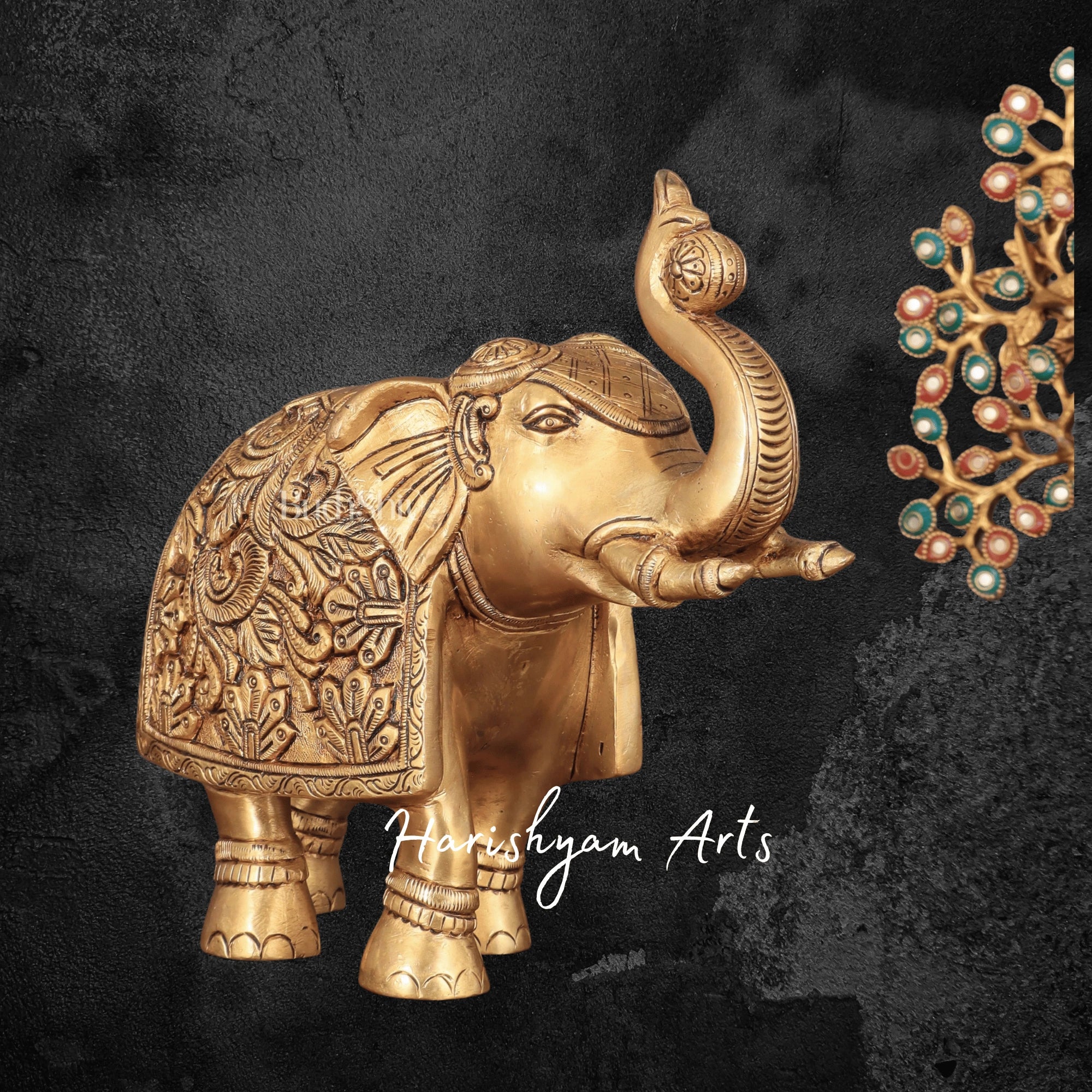 7" Handcrafted Brass Elephant Figurine for Table Decor