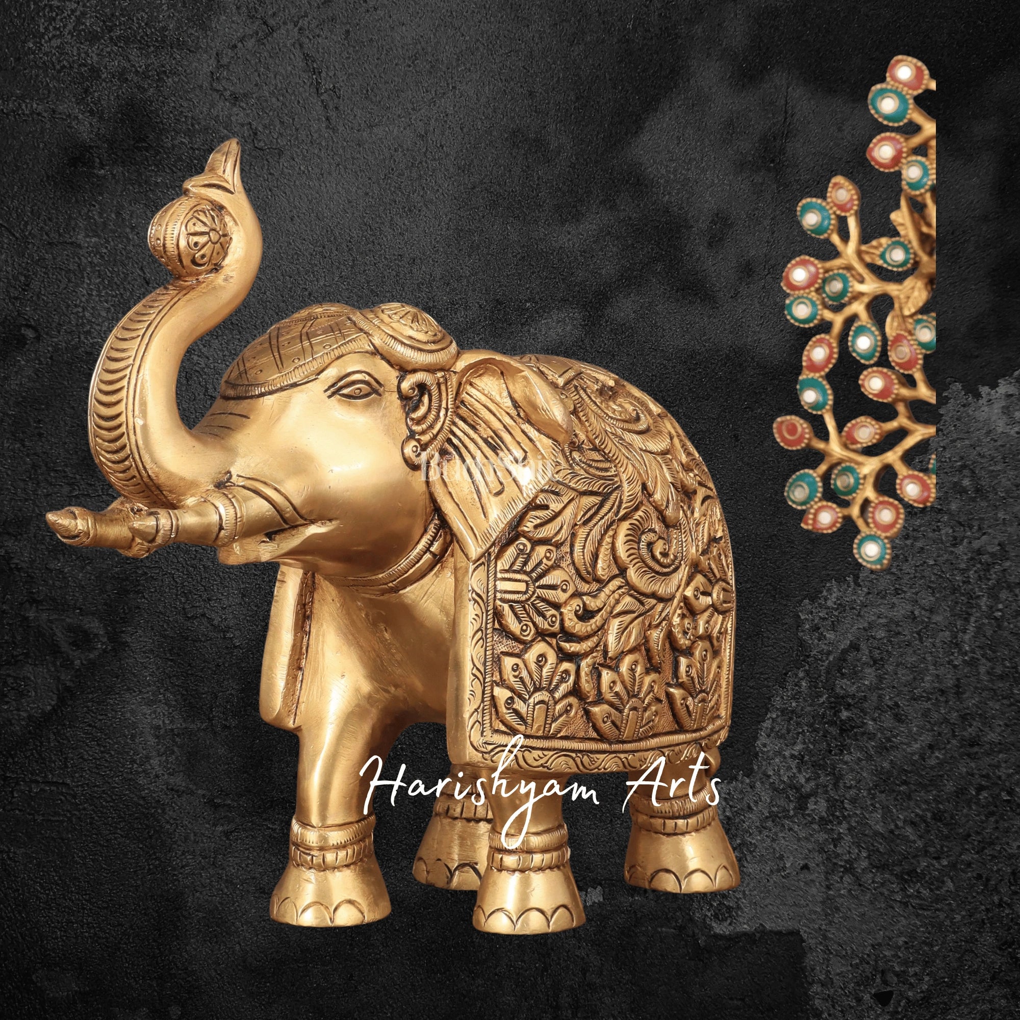 7" Handcrafted Brass Elephant Figurine for Table Decor