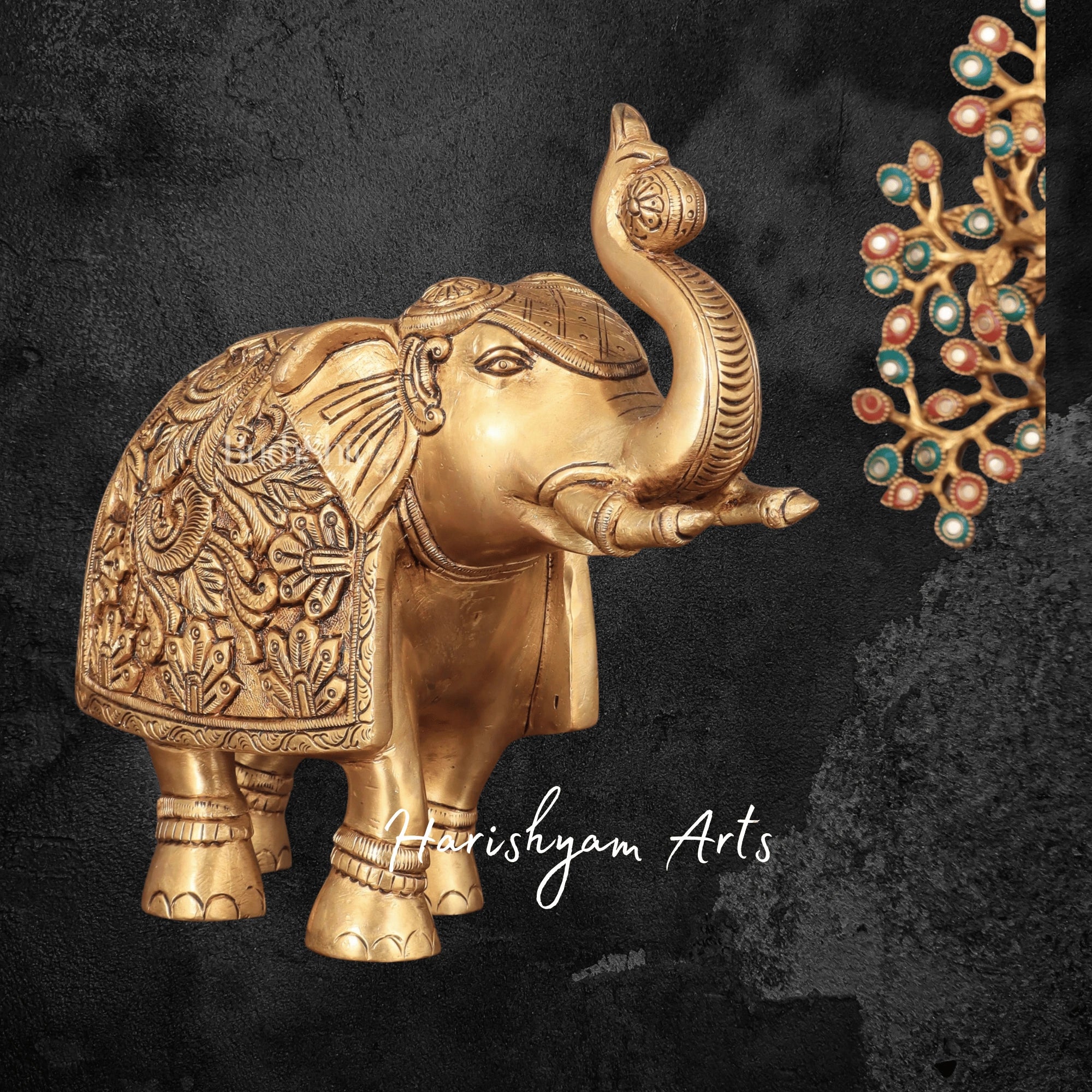 7" Handcrafted Brass Elephant Figurine for Table Decor
