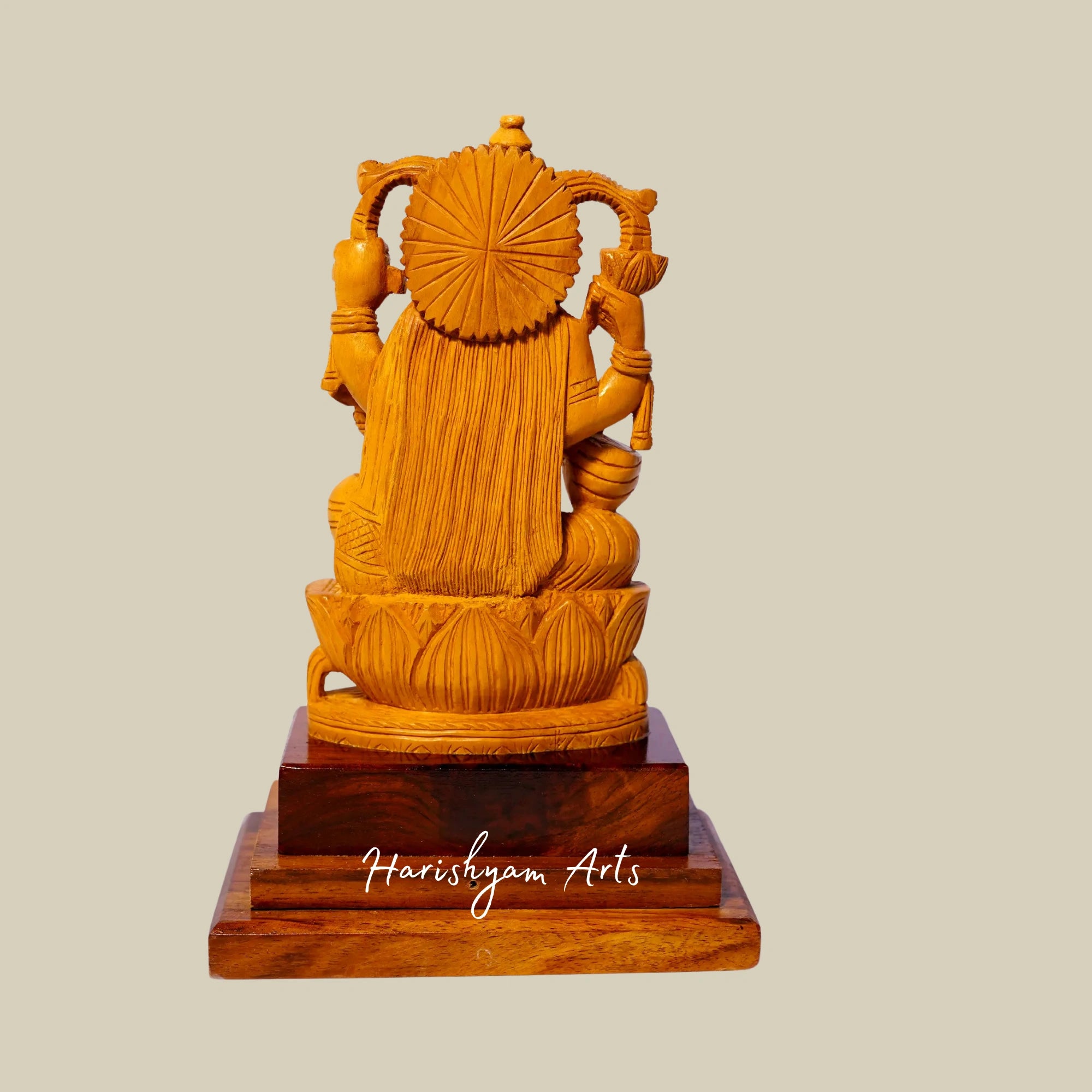 7" Small Beautifully Carved Saraswati Wooden Statue Seated on Lotus10