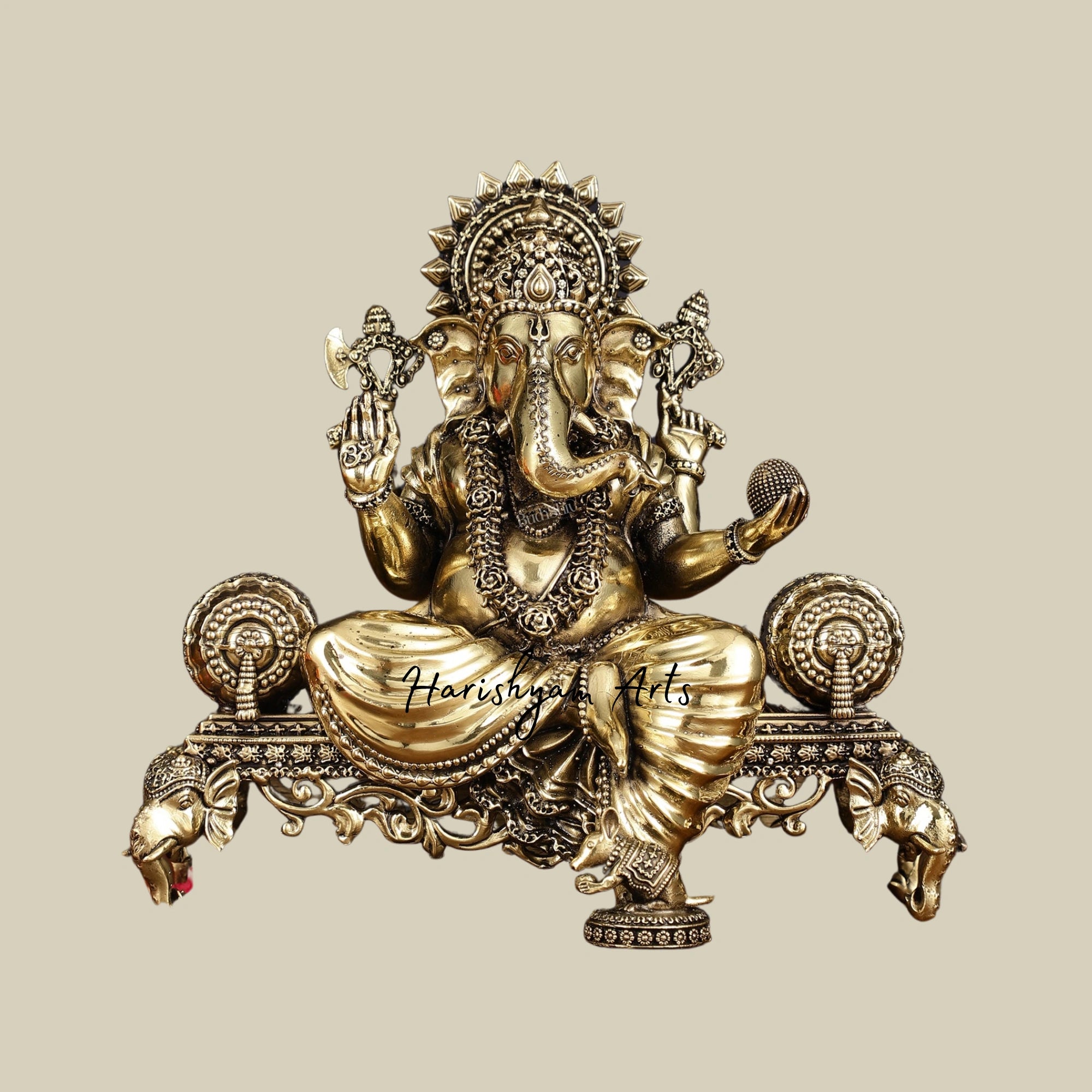 7" Small Superfine Brass Ganesha Lakshmi Saraswati Idol Set for Mandir2