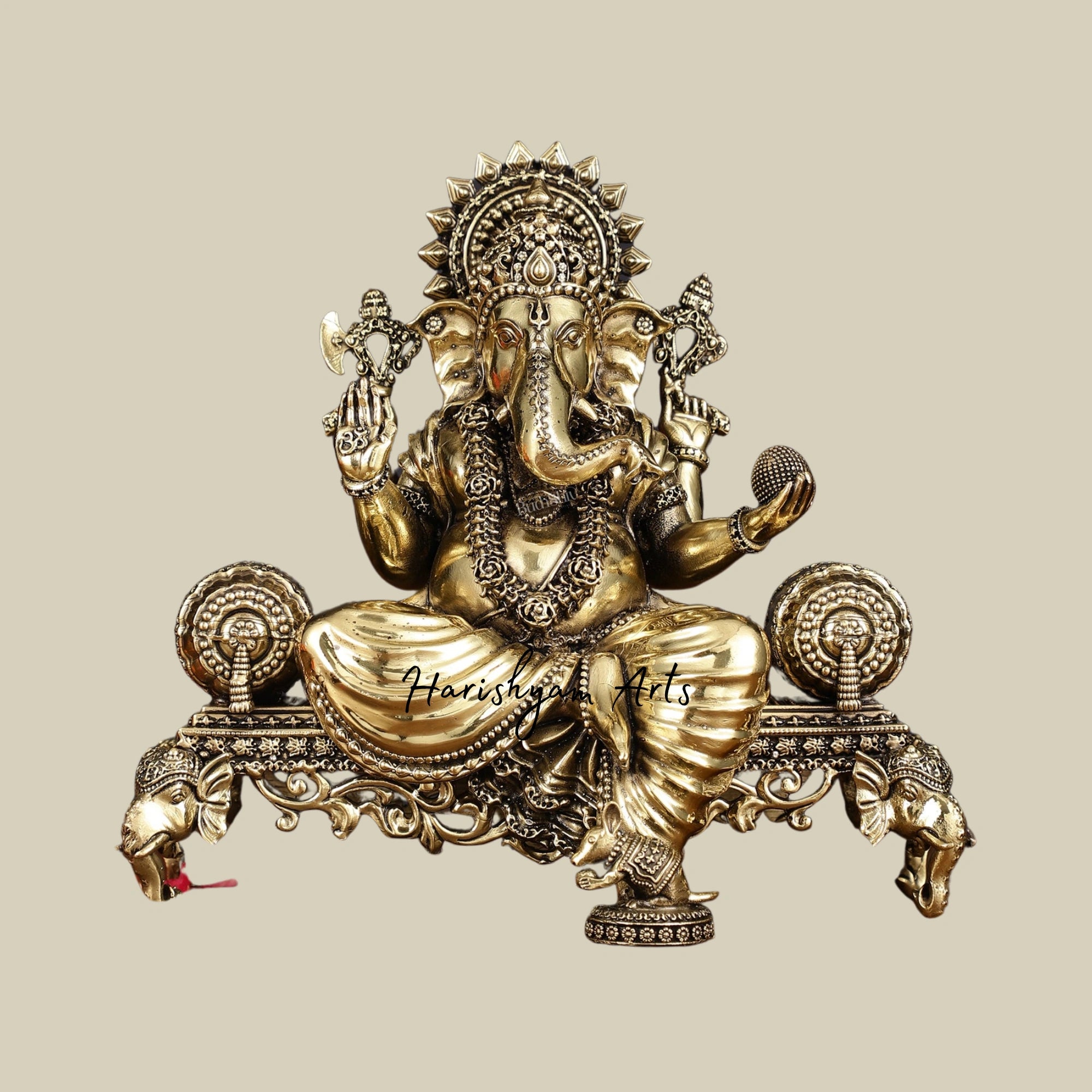 7" Small Superfine Brass Ganesha Lakshmi Saraswati Idol Set for Mandir3