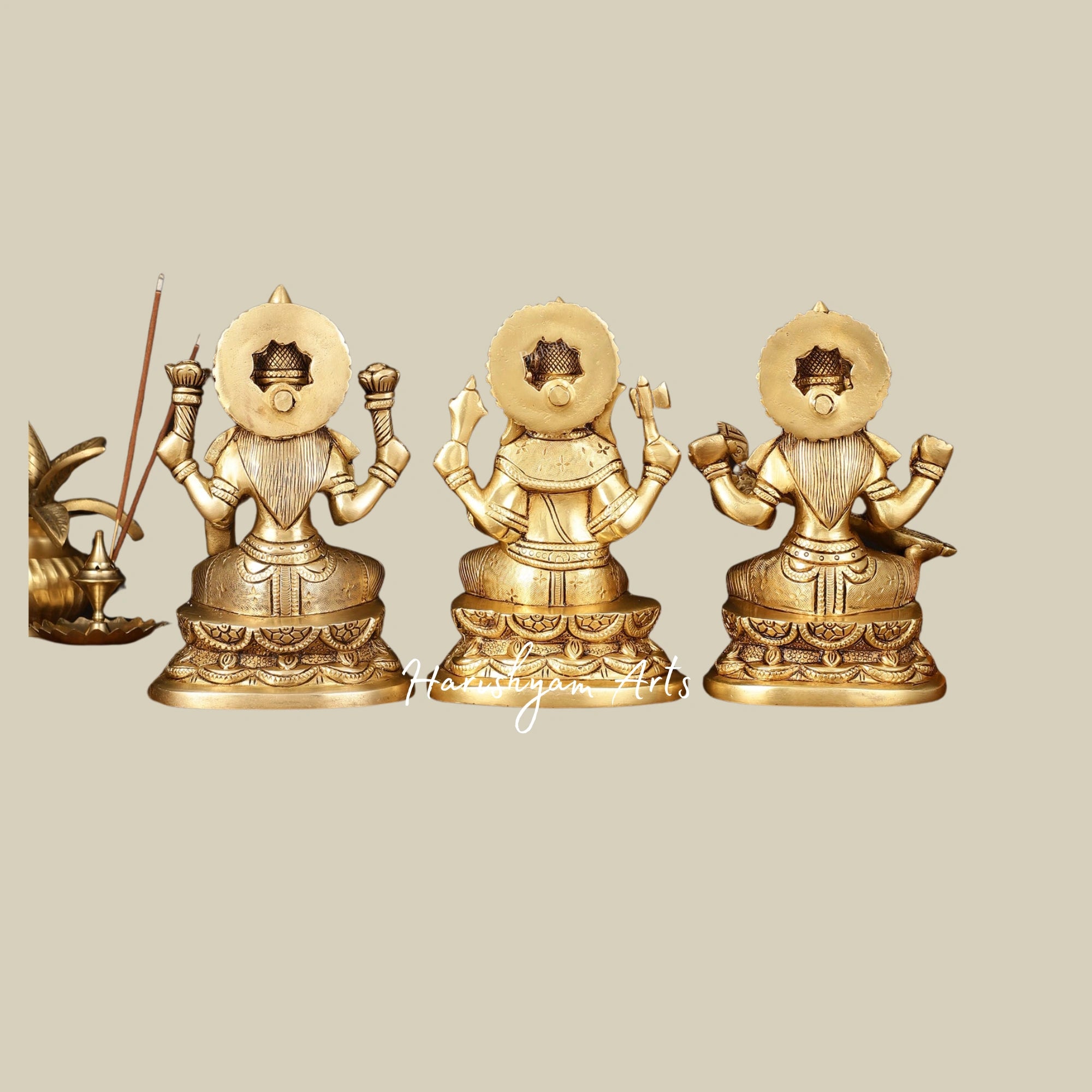 7" Superfine Brass Ganesh, Lakshmi, Saraswati Statues with Elegant Finish2