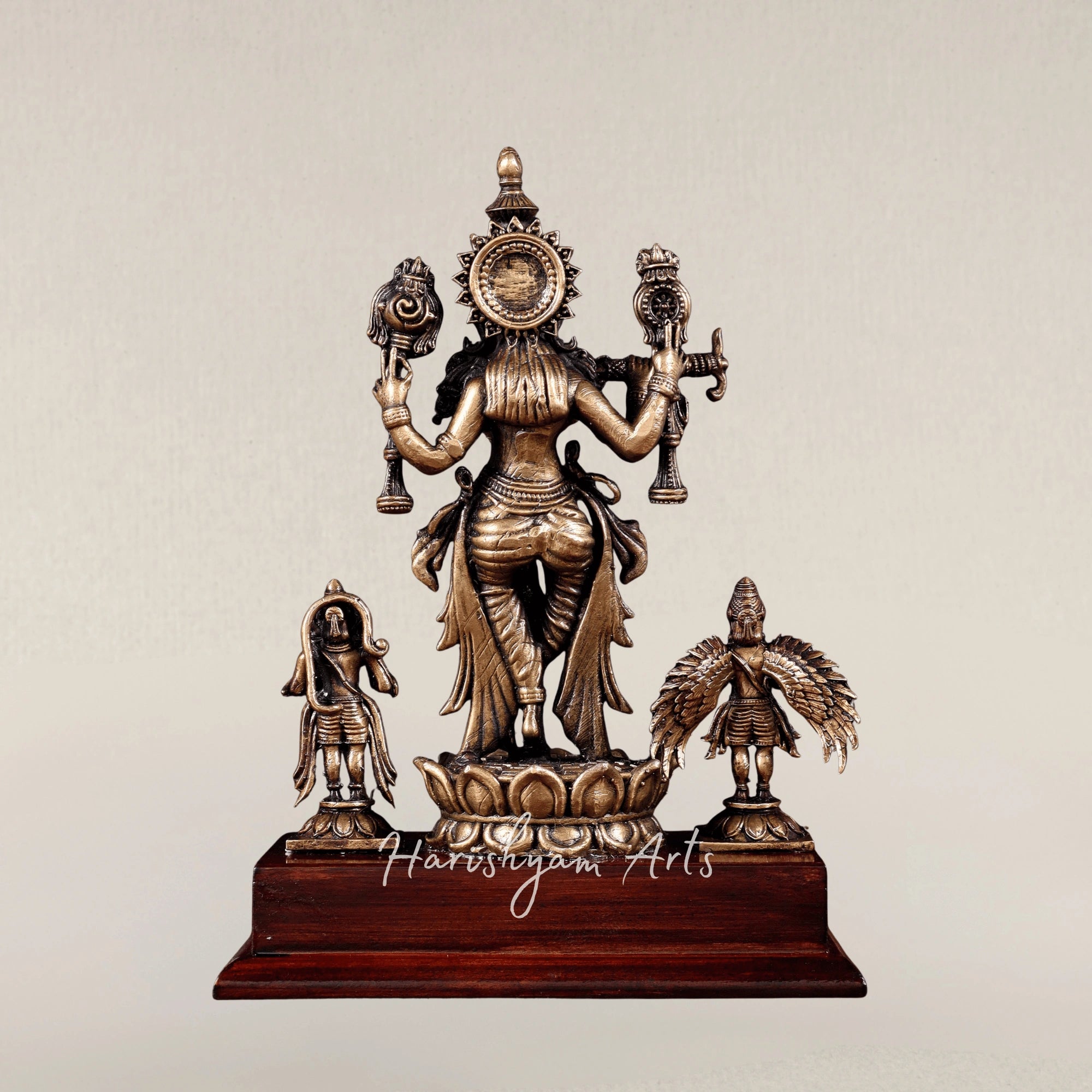 7" Vishnu Roopam Krishna with Hanuman and Garuda Bronze Mythological Sculpture