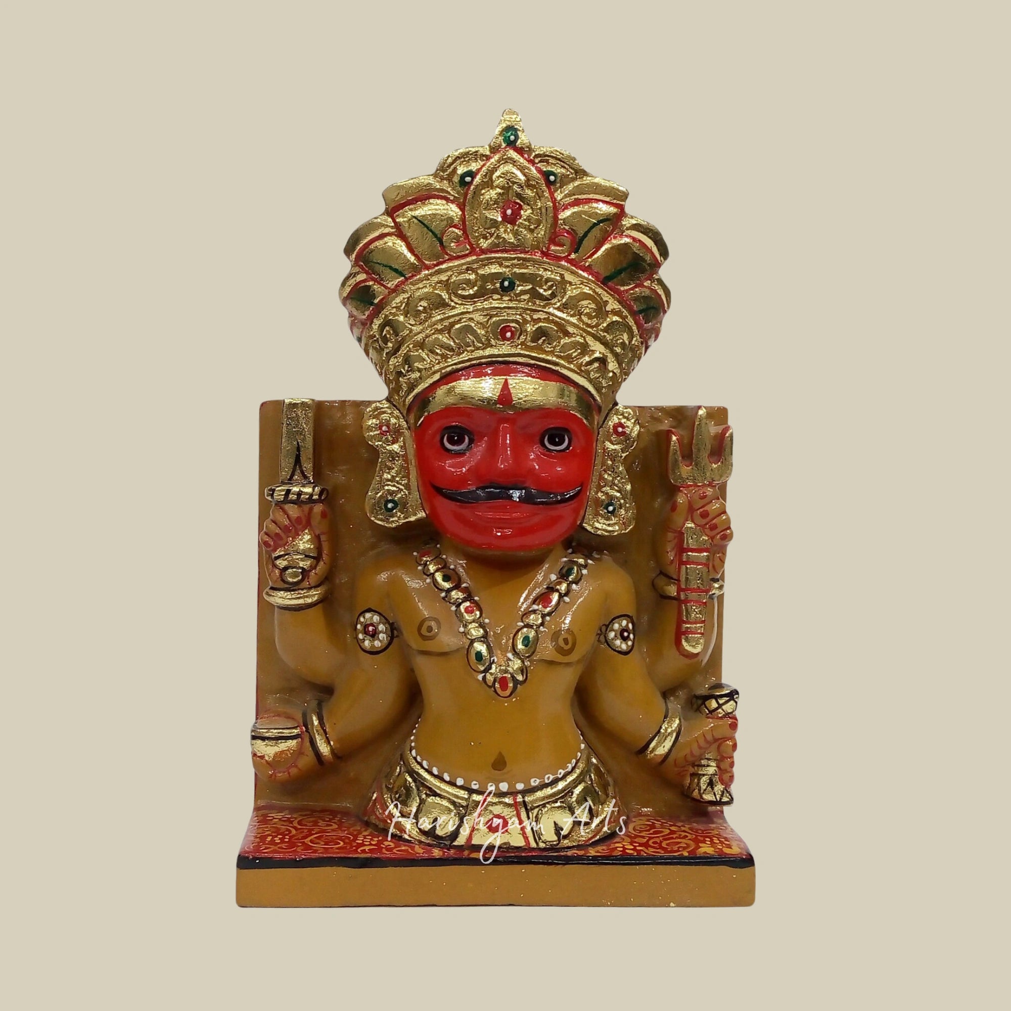 7" White Marble Nakoda Bhairav Statue in Premium Sandstone