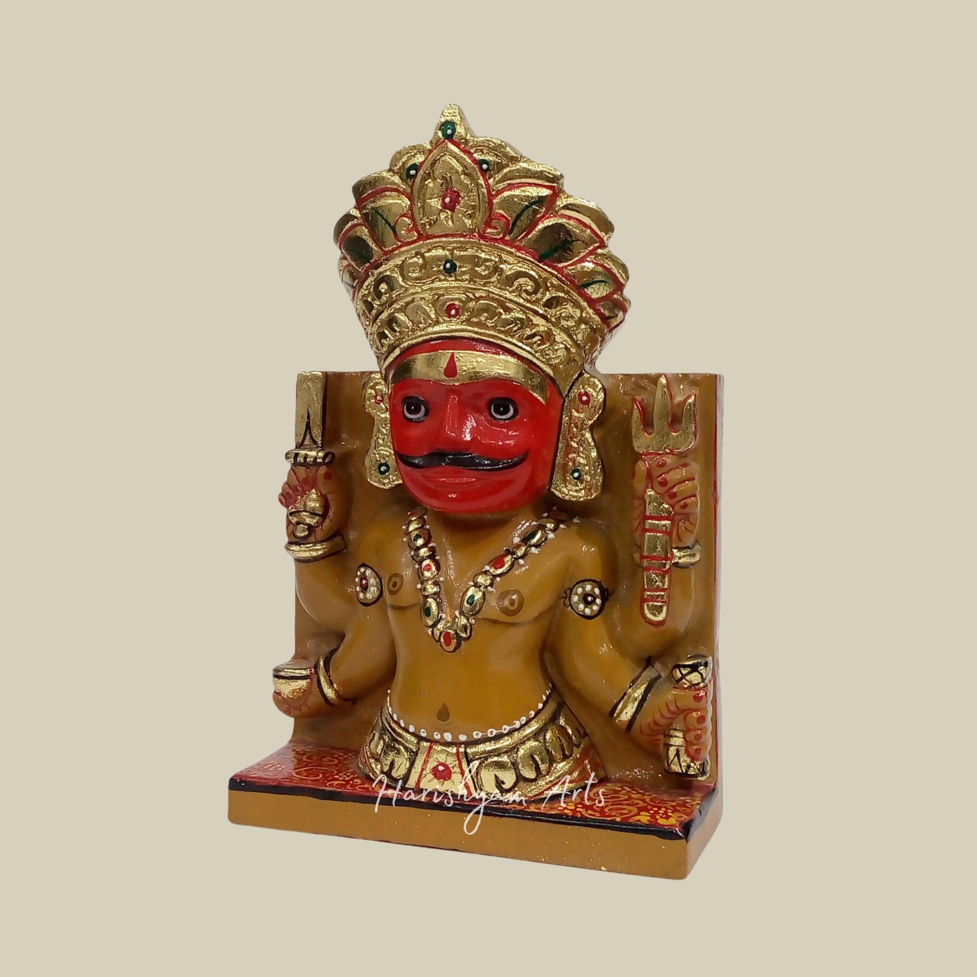 7" White Marble Nakoda Bhairav Statue in Premium Sandstone