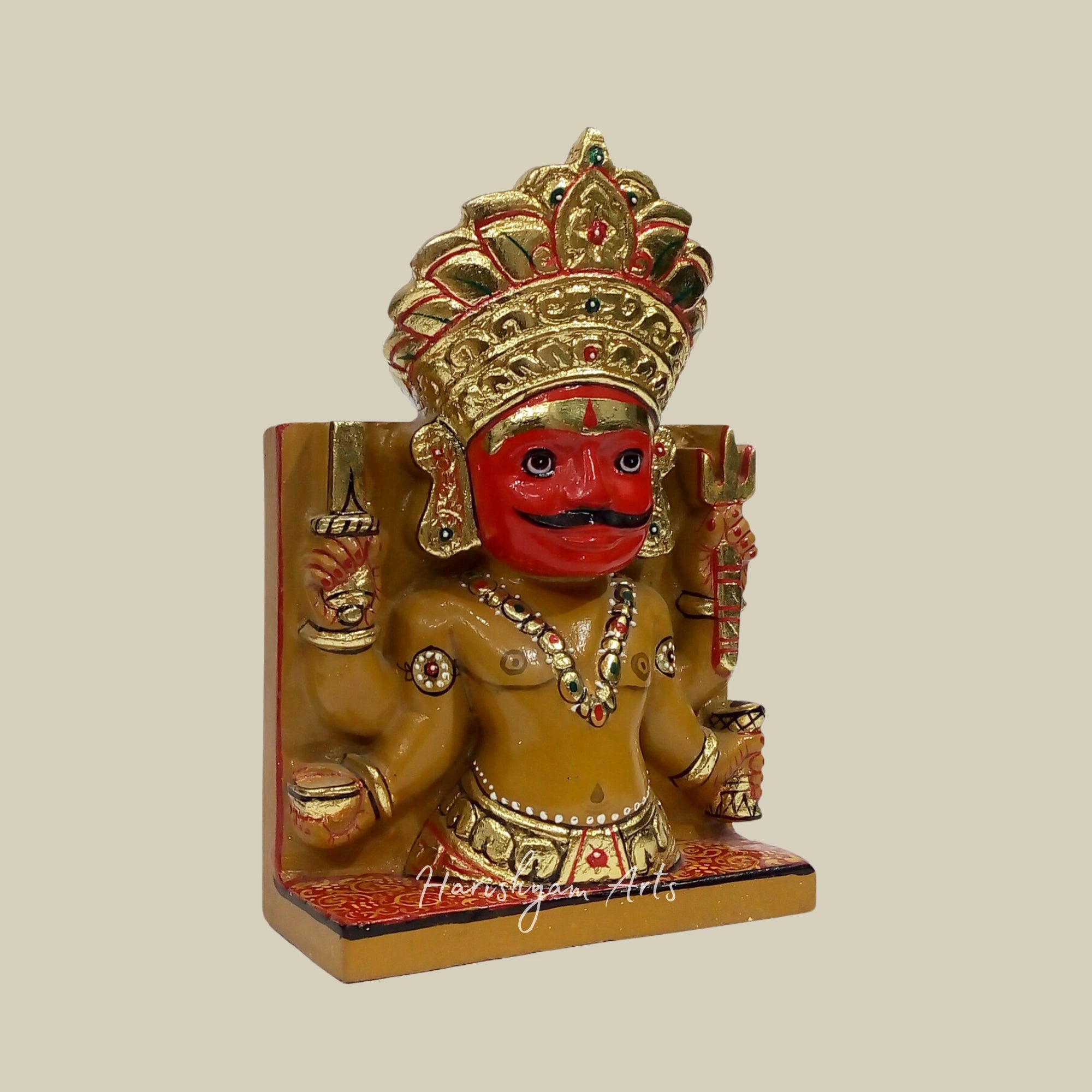 7" White Marble Nakoda Bhairav Statue in Premium Sandstone