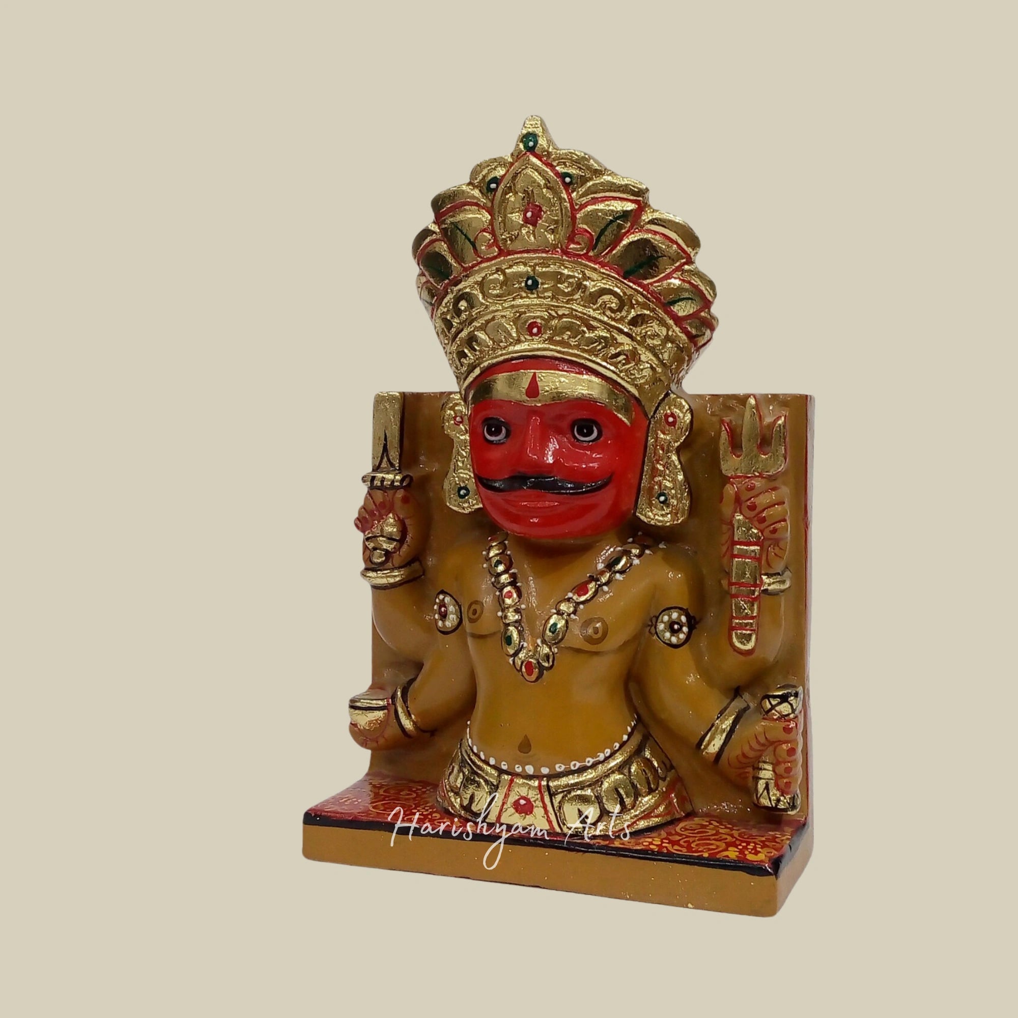 7" White Marble Nakoda Bhairav Statue in Premium Sandstone