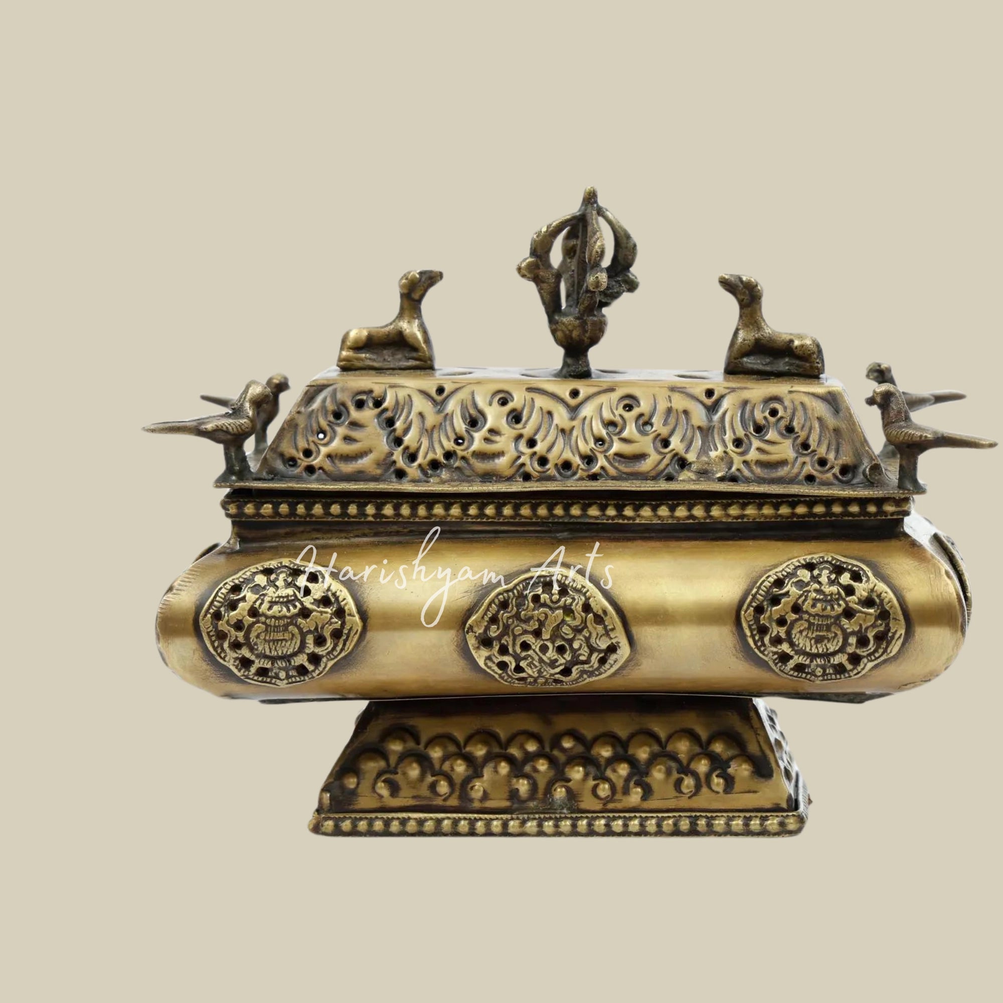 7" Brass Tibetan Buddhist Incense Burner