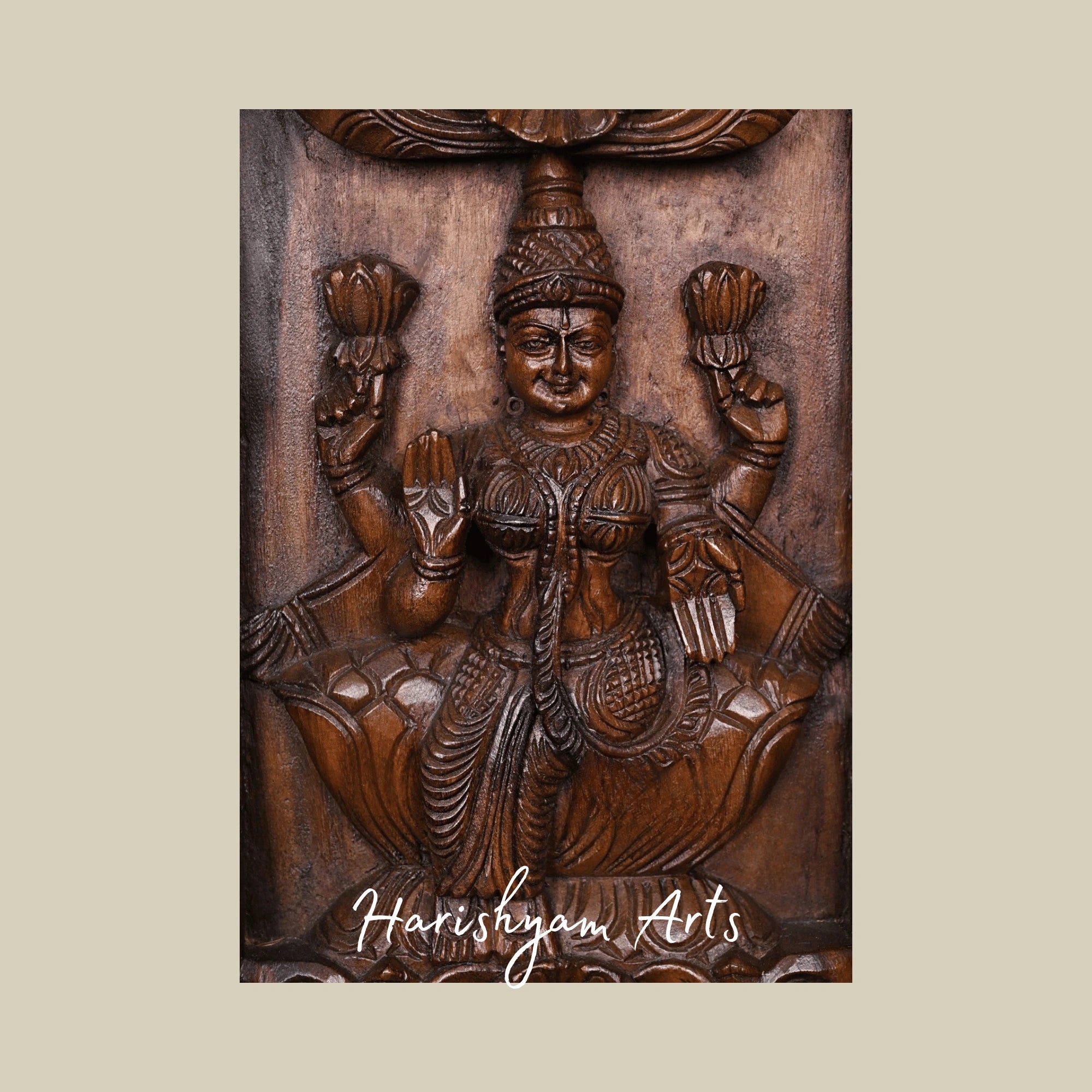 72" Goddess Lakshmi Wooden Wall Panel – Handcrafted Prosperity & Wealth Carving for Home Décor