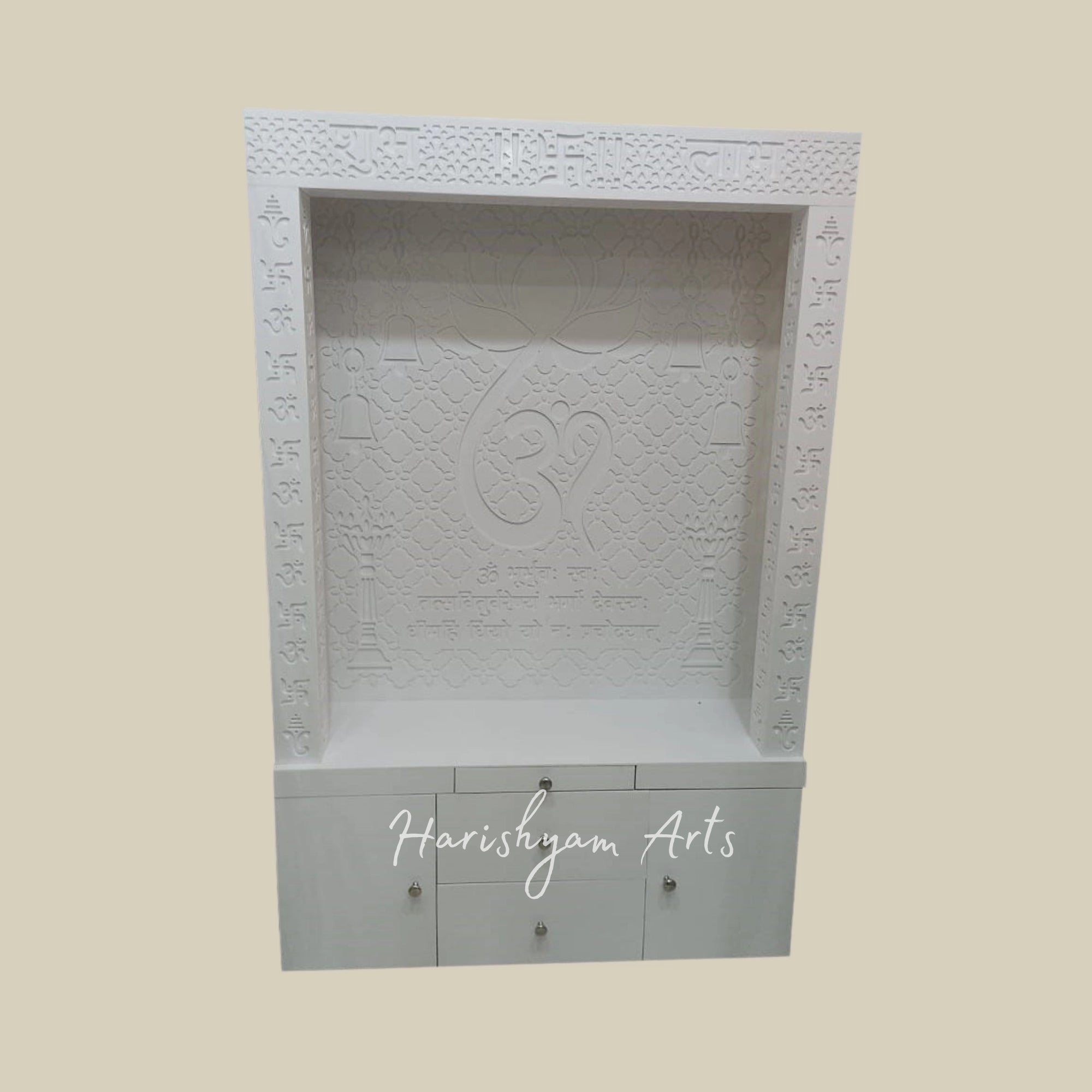 80" Corian Temple for Home with Lighted Lotus Om Design2