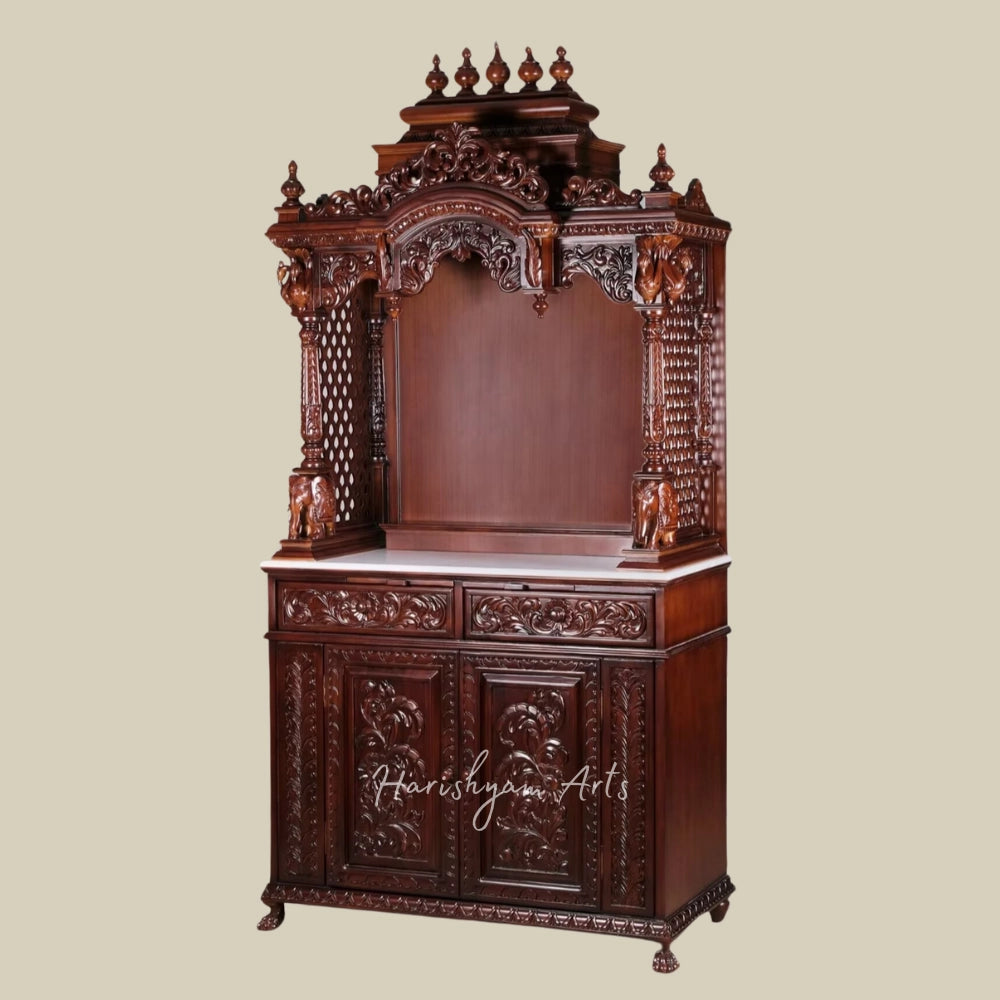 81" Teak Wood Temple with Cabinets & Drawers