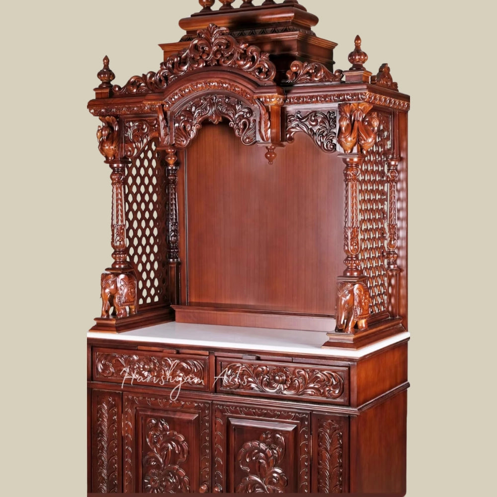 81" Teak Wood Temple with Cabinets & Drawers